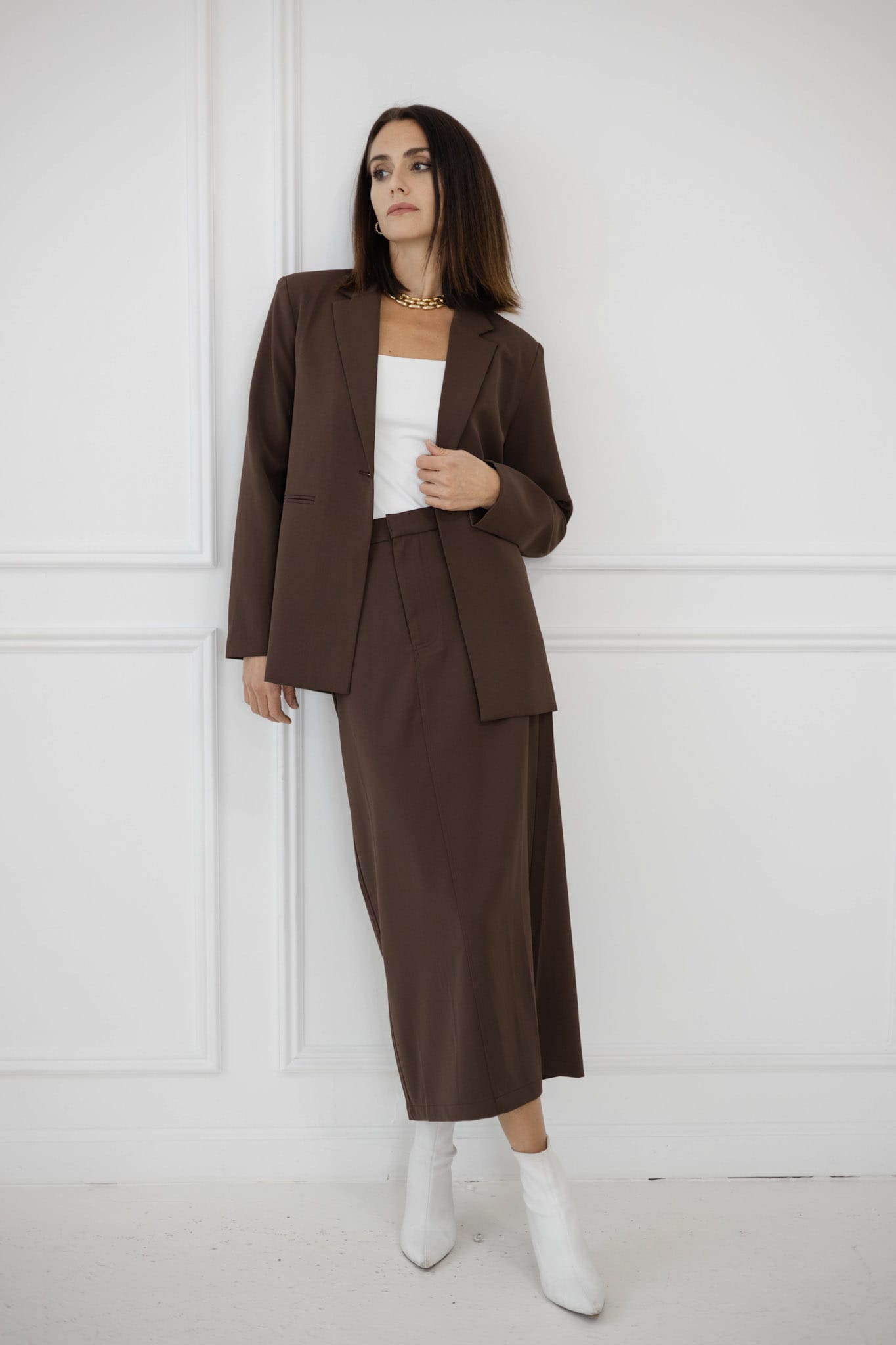 SYLC Designs Womens Brown Suiting Maxi Skirt