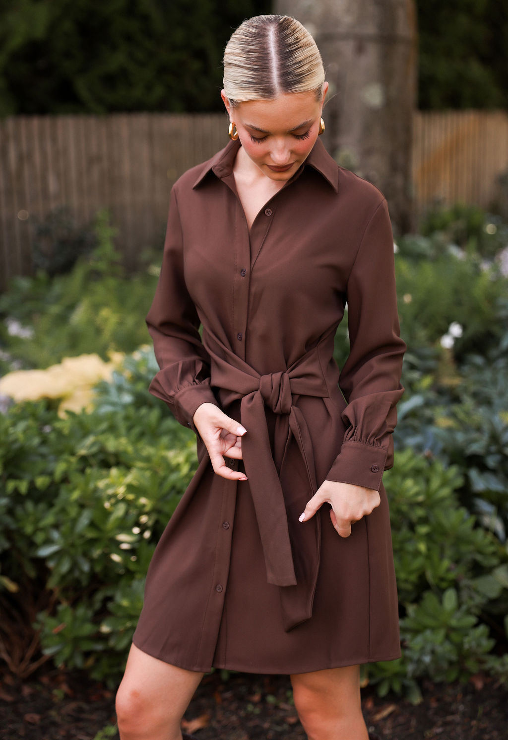 SYLC Designs Womens Brown Suiting Wrap Dress