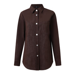SYLC Designs Womens Brown Textured Vegan Leather Button Down Shirt