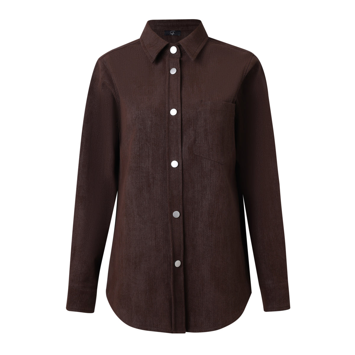 SYLC Designs Womens Brown Textured Vegan Leather Button Down Shirt