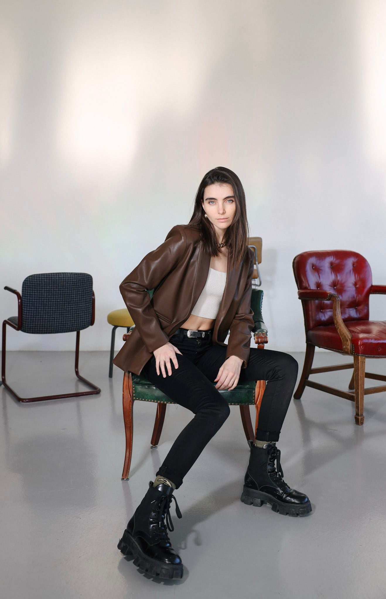 Sylc Designs Womens Brown Vegan Leather Blazer