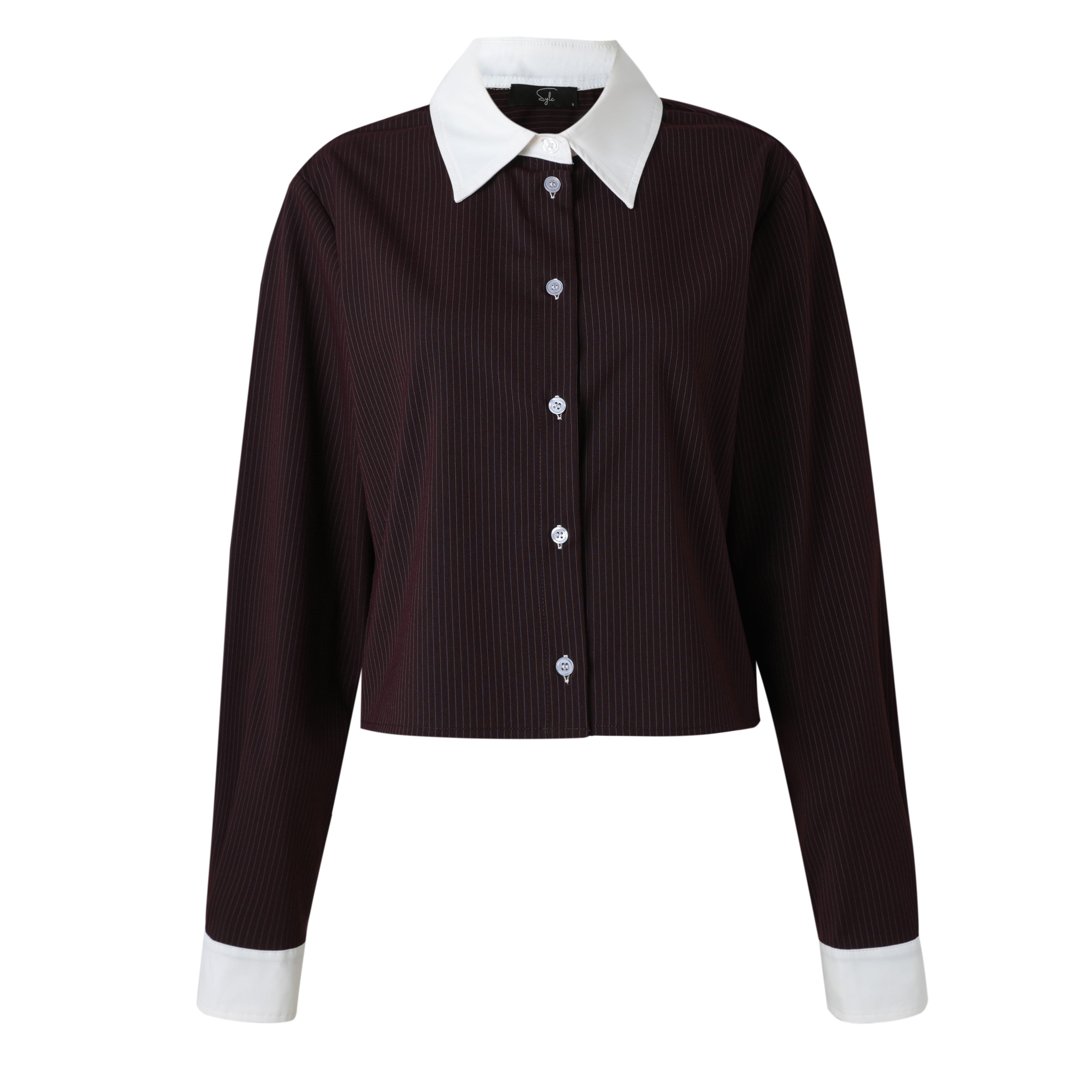 SYLC Designs Womens Burgundy Pinstripe Button Down