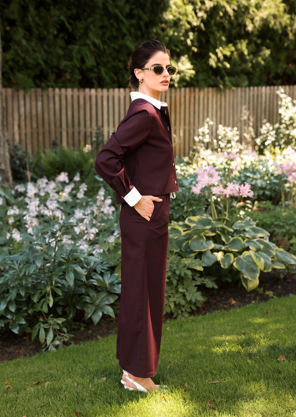 Sylc Designs Womens Burgundy Pinstripe Double Waistband Everyday Skirt