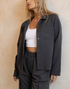 Sylc Designs Womens Charcoal Long Sleeve Button Down
