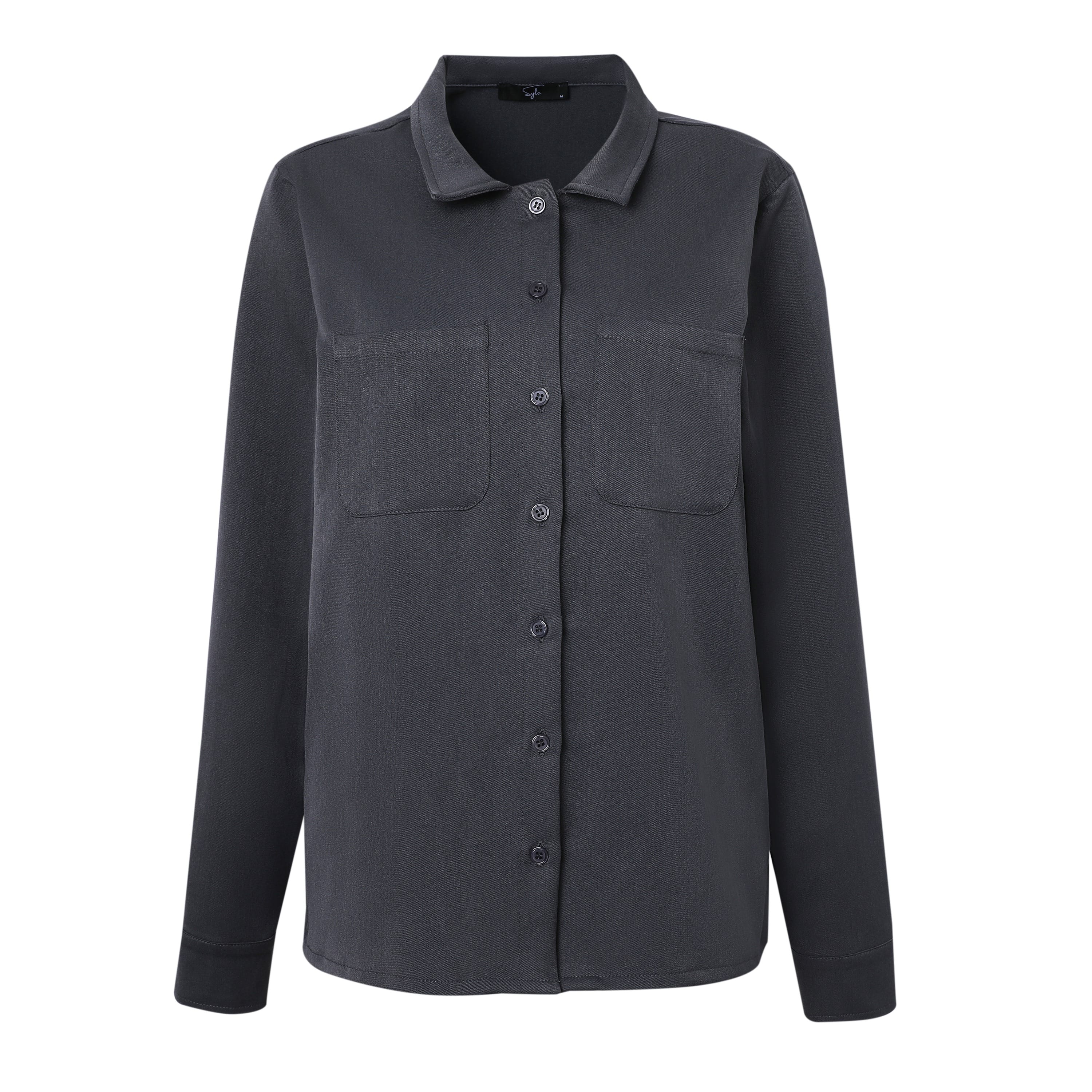 Sylc Designs Womens Charcoal Long Sleeve Button Down