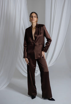 Sylc Designs Womens Chocolate Brown Satin Pants