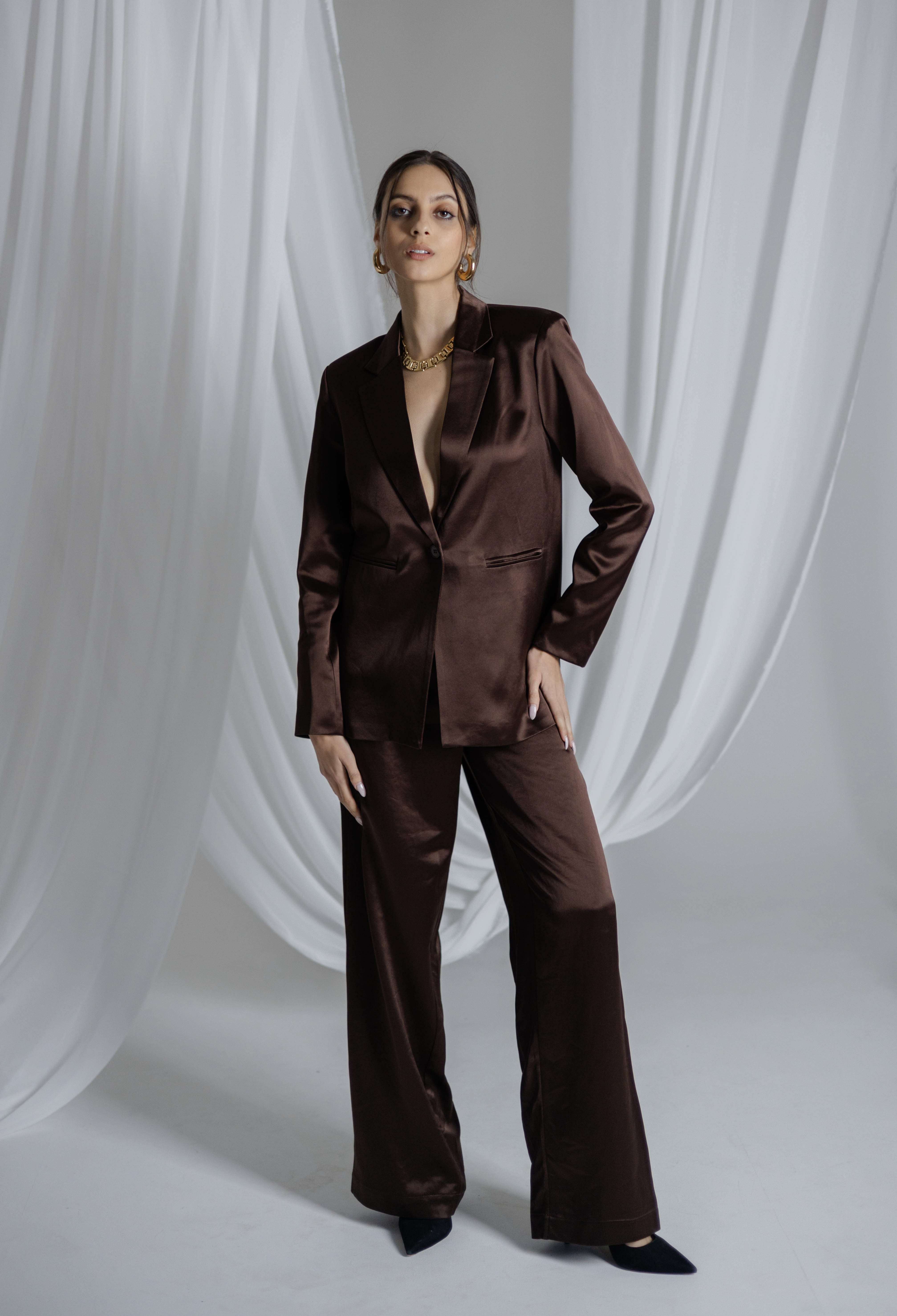 Sylc Designs Womens Chocolate Brown Satin Pants