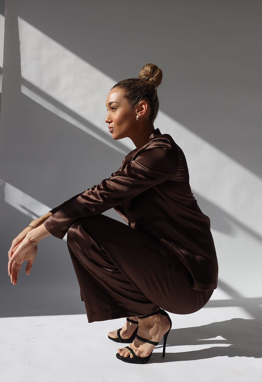 Sylc Designs Womens Chocolate Brown Satin Pants