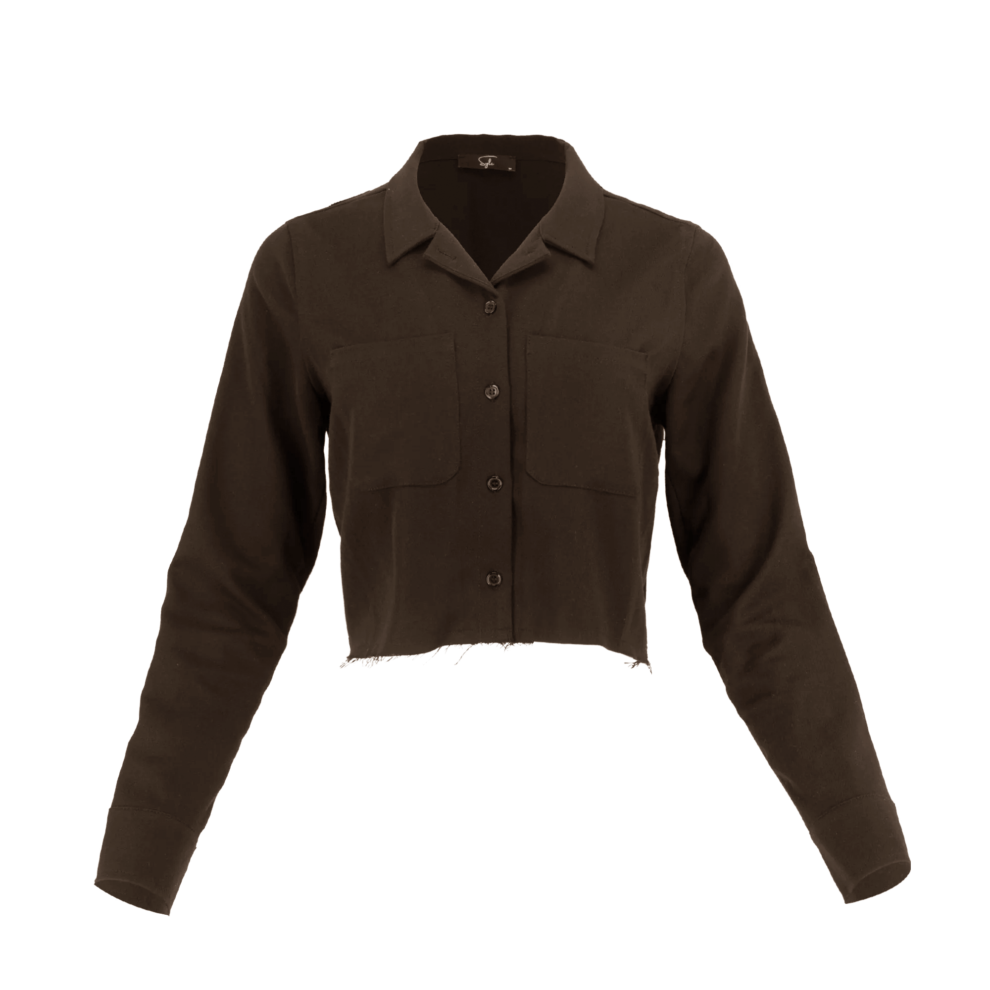 Sylc Designs Womens Dark Brown Cropped Cotton Button Down