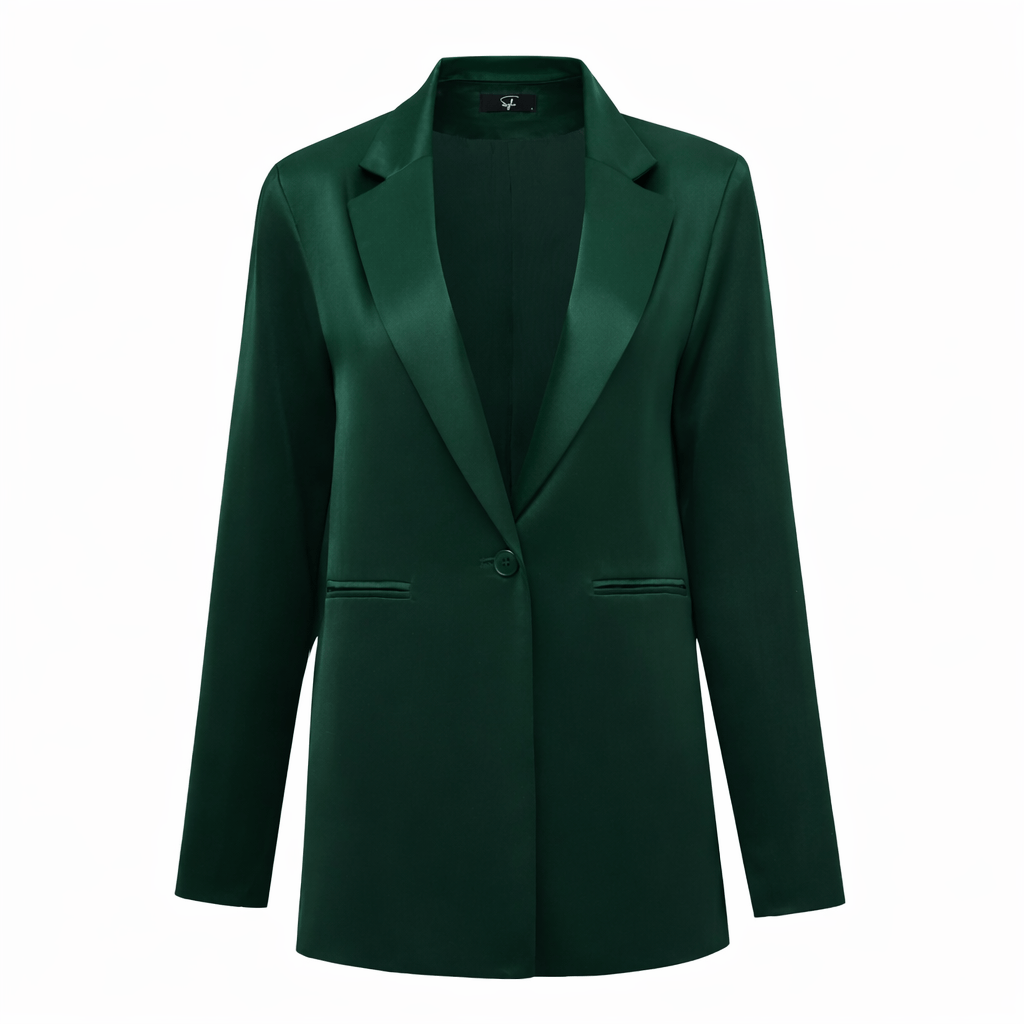 SYLC Designs Womens Deep Green Satin Blazer