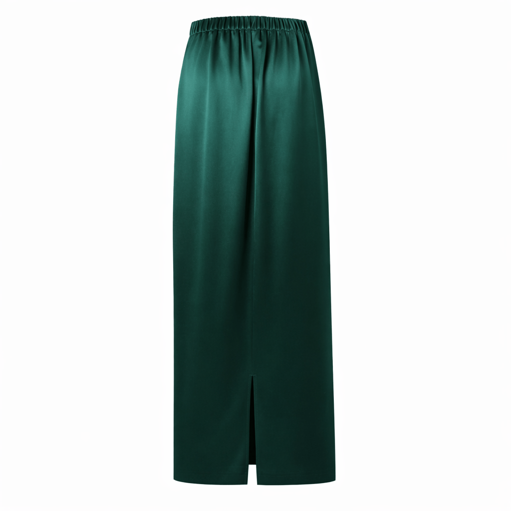 Sylc Designs Womens Deep Green Satin Elastic Maxi Skirt