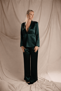 Sylc Designs Womens Deep Green Satin Pants