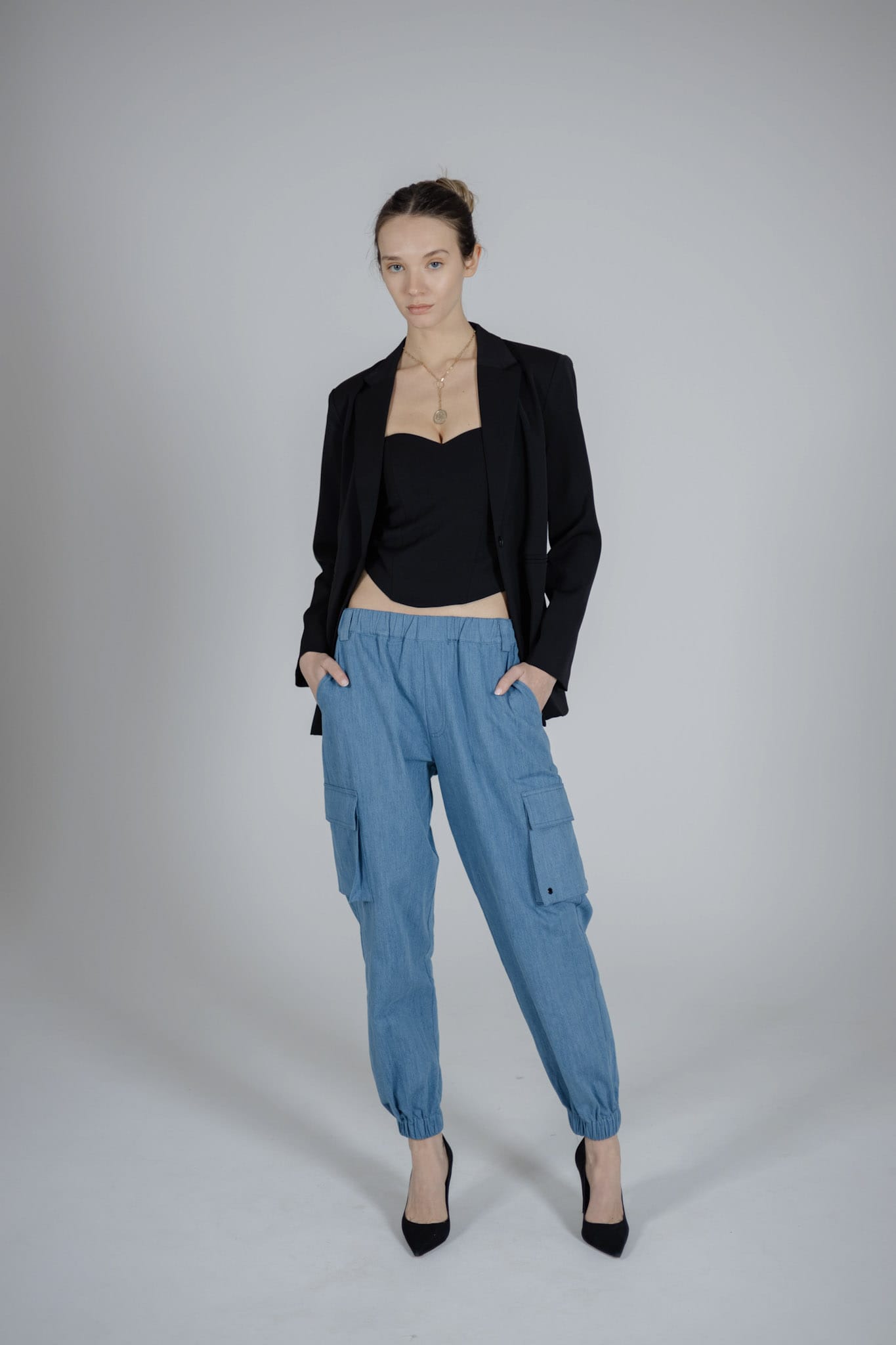 Sylc Designs Womens Denim Cargo Pants