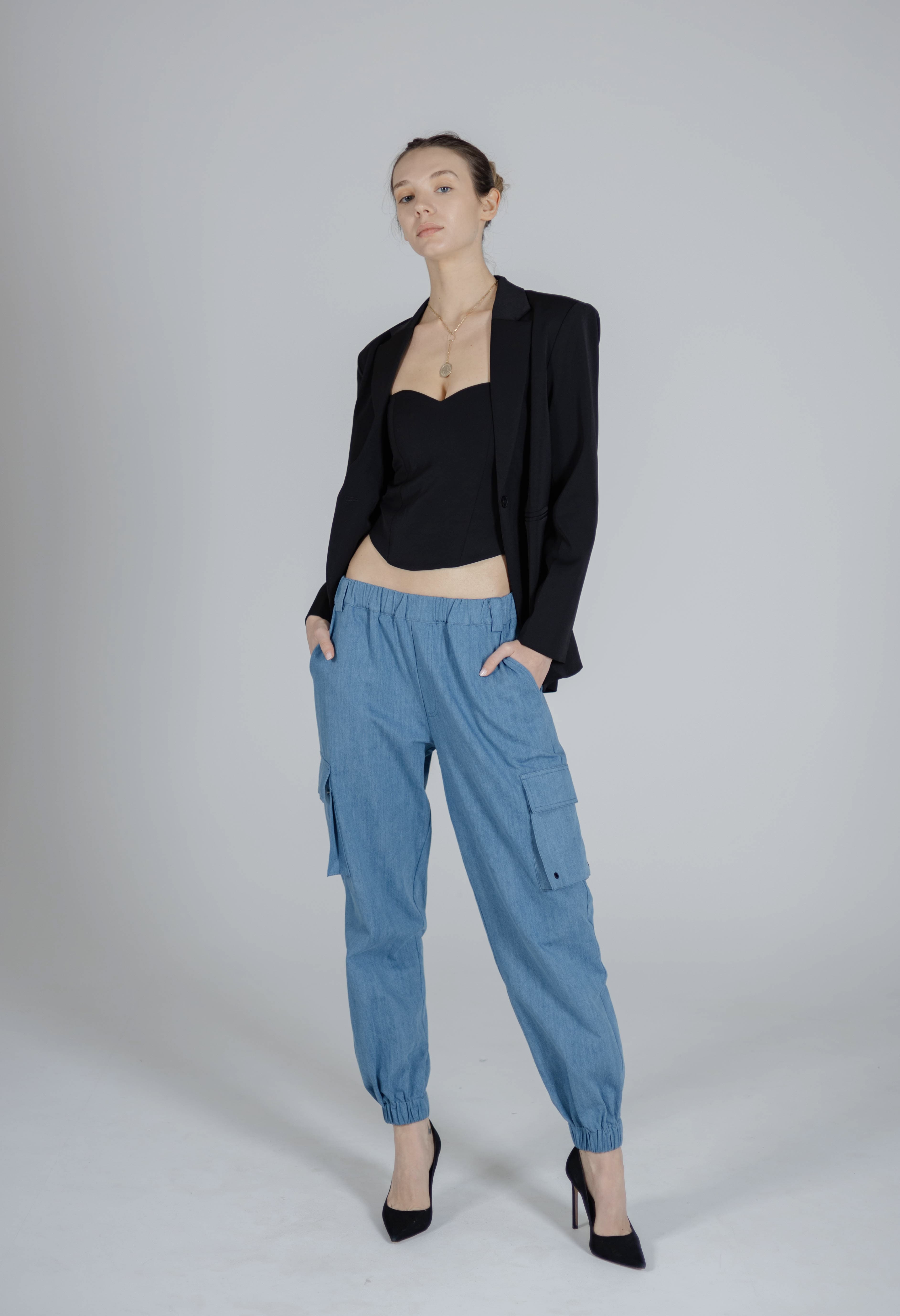 Sylc Designs Womens Denim Cargo Pants