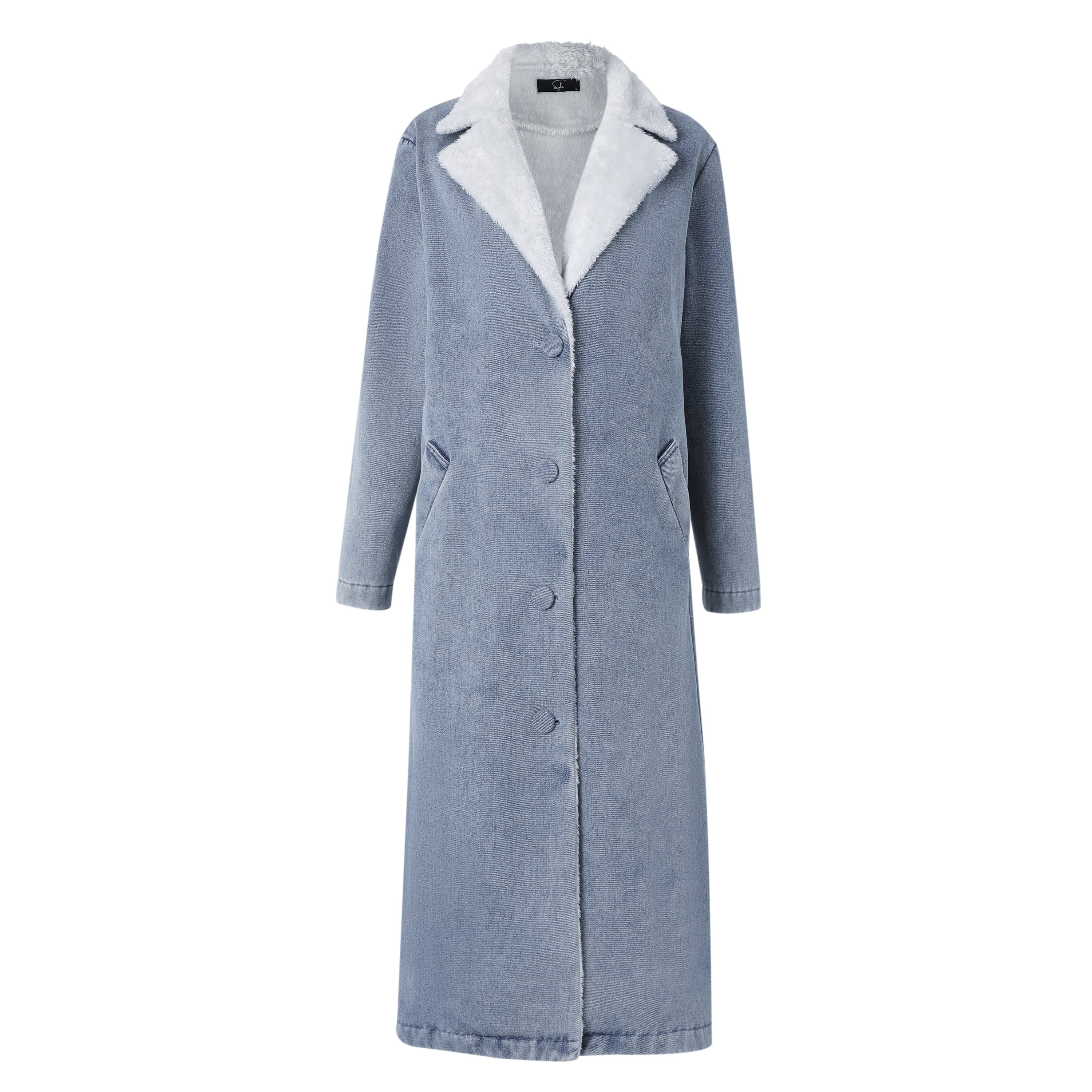 SYLC Designs Womens Denim Shearling Trench Coat