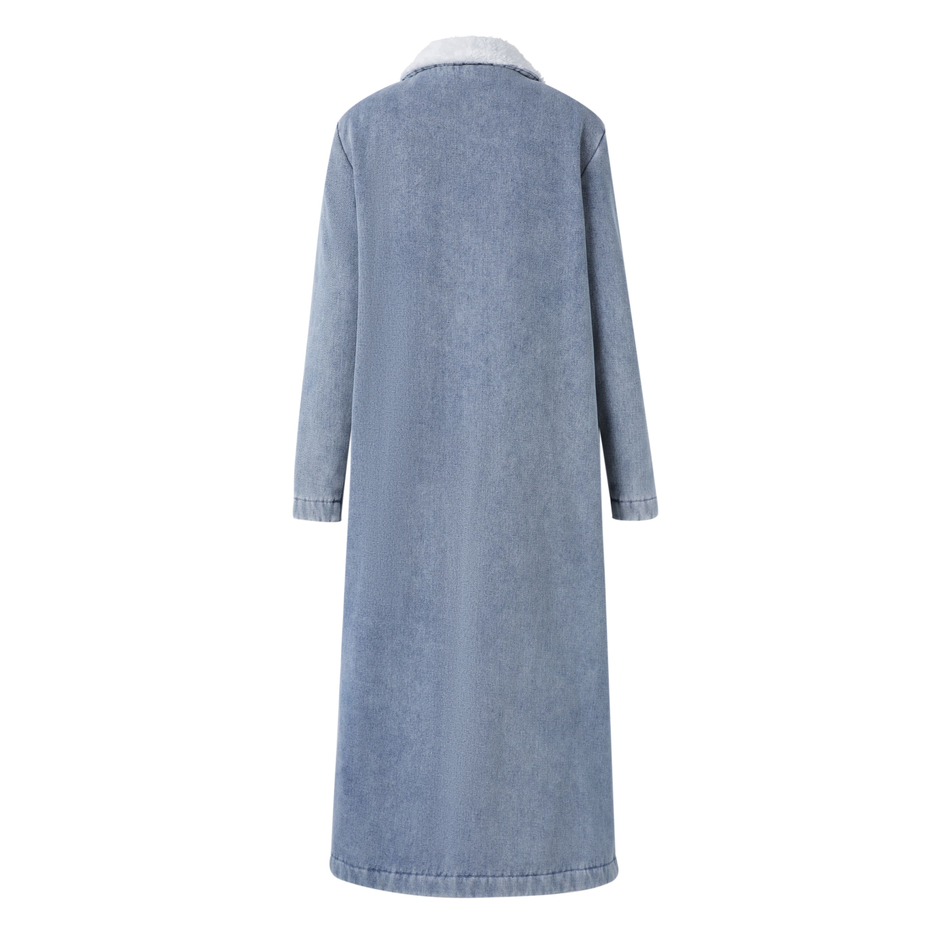 SYLC Designs Womens Denim Shearling Trench Coat