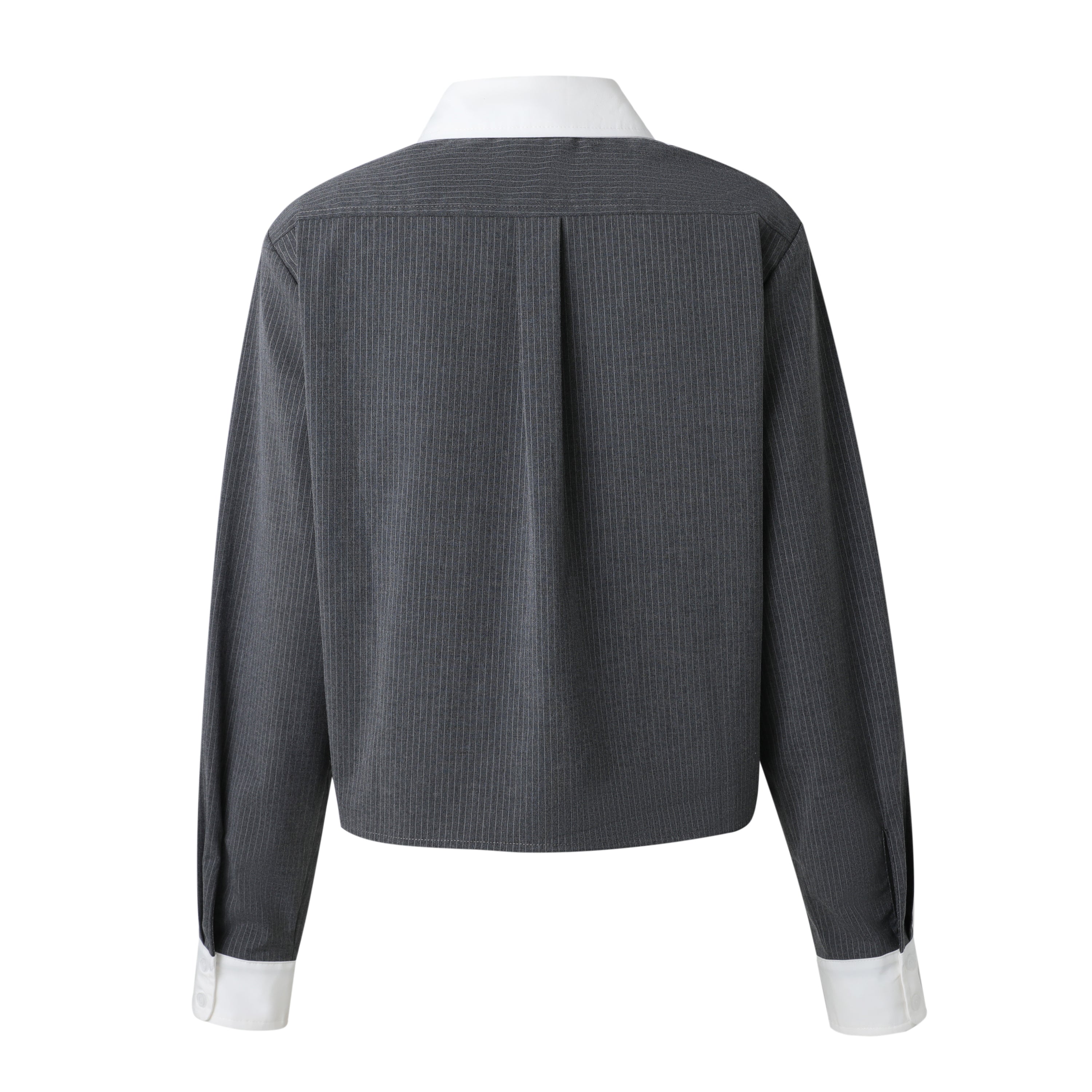 SYLC Designs Womens Grey Pinstripe Button Down