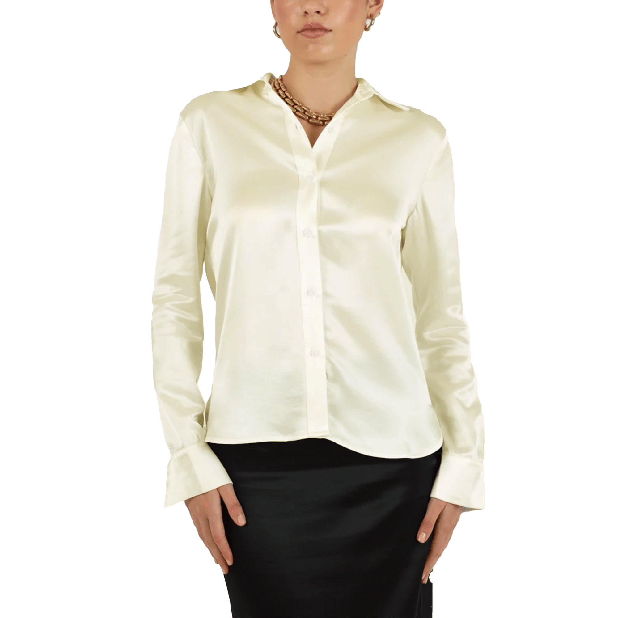 Sylc Designs Womens Ivory Satin Button Down