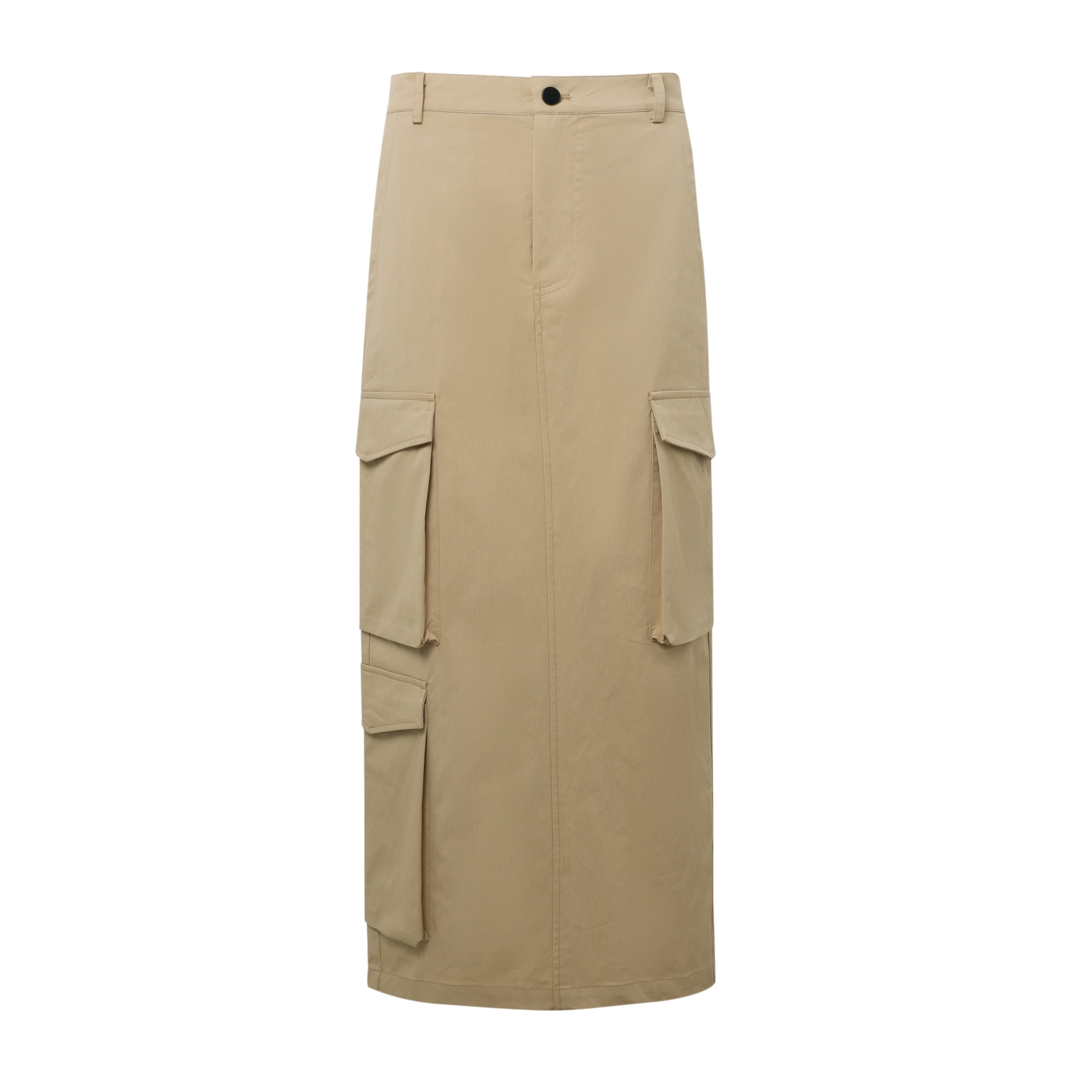 SYLC Designs Womens Khaki Nylon Cargo Maxi Skirt