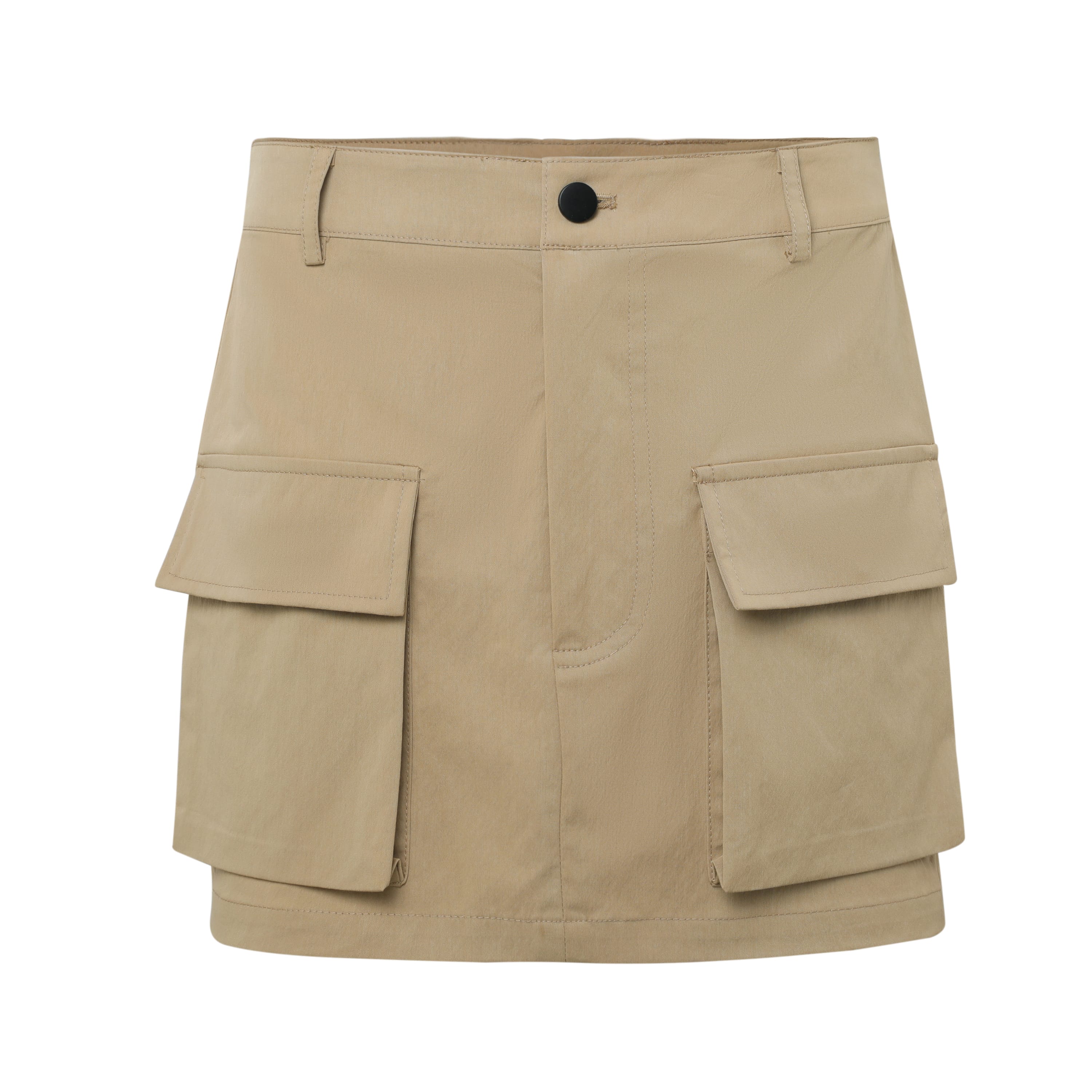 Sylc Designs Womens Khaki Nylon Cargo Mini Skirt