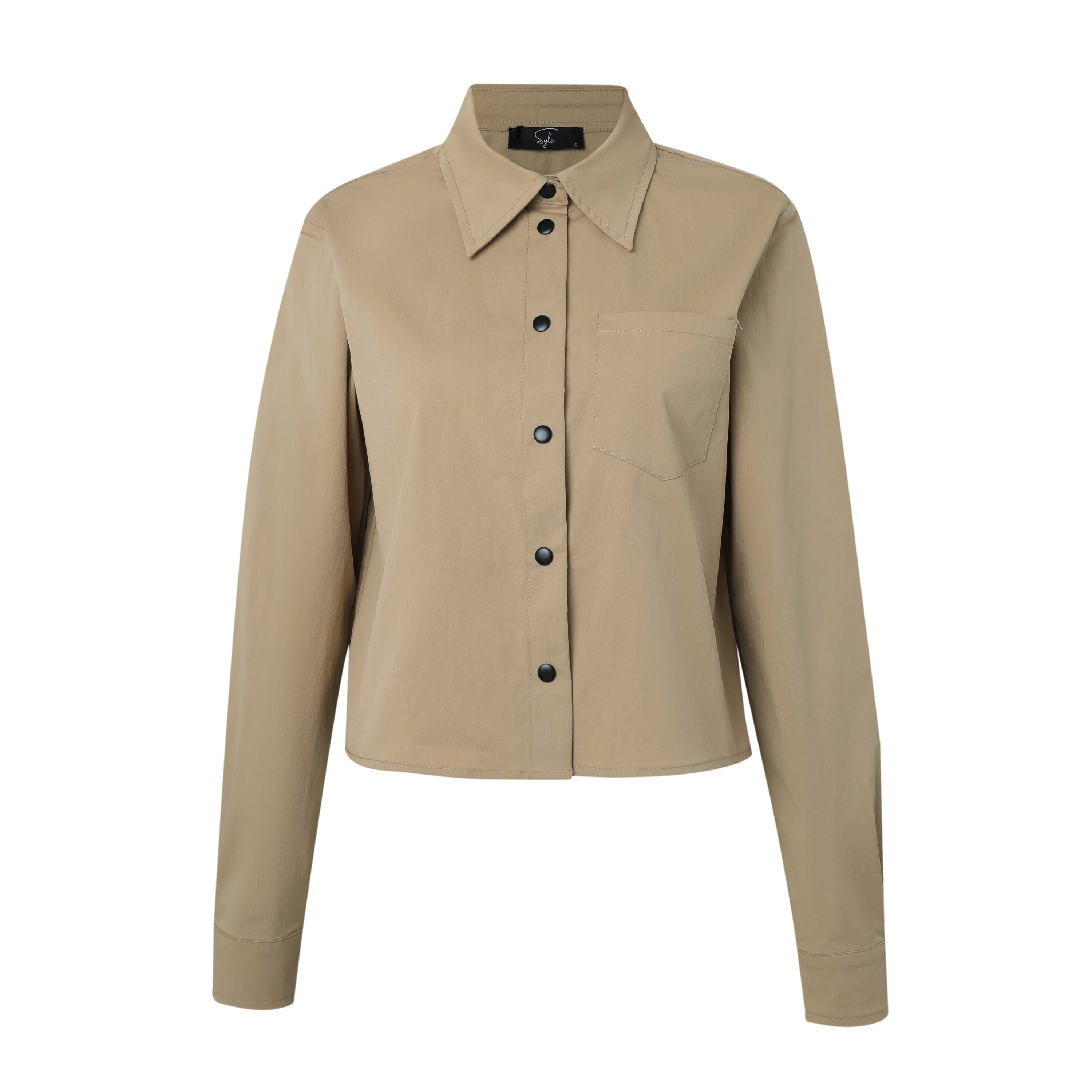 SYLC Designs Womens Khaki Nylon Snap Button Down