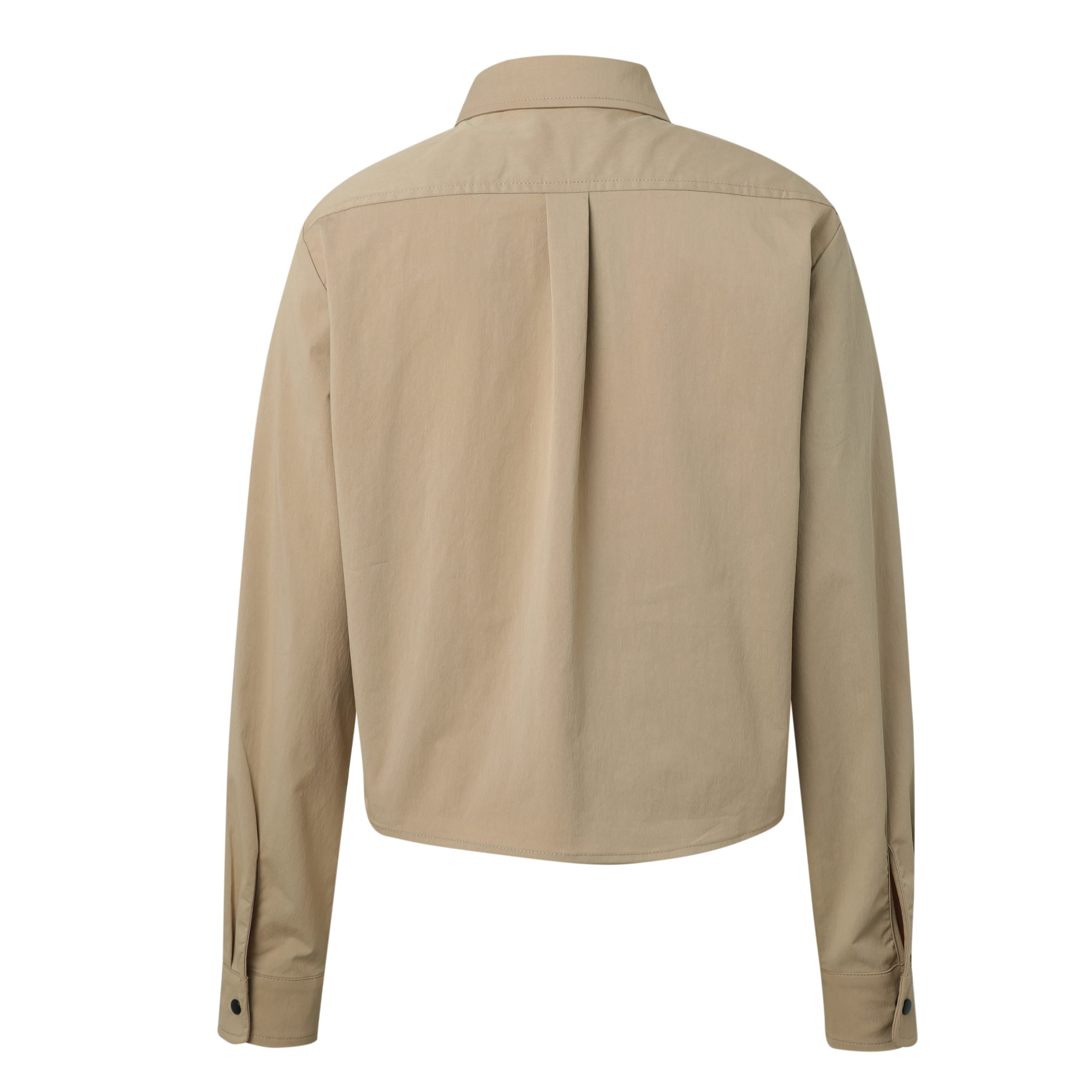 SYLC Designs Womens Khaki Nylon Snap Button Down