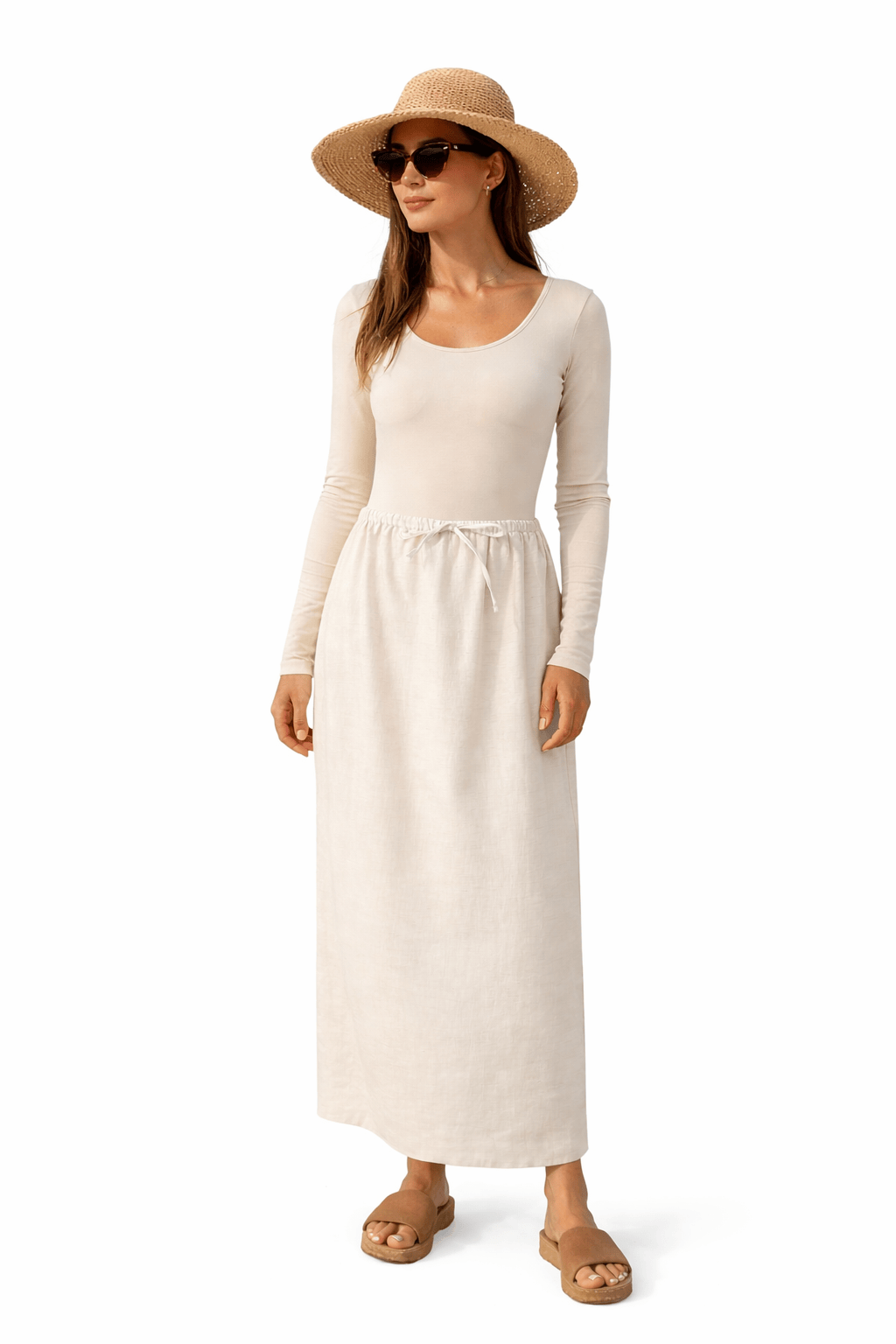 Sylc Designs Womens Linen Elastic Beach Maxi Skirt