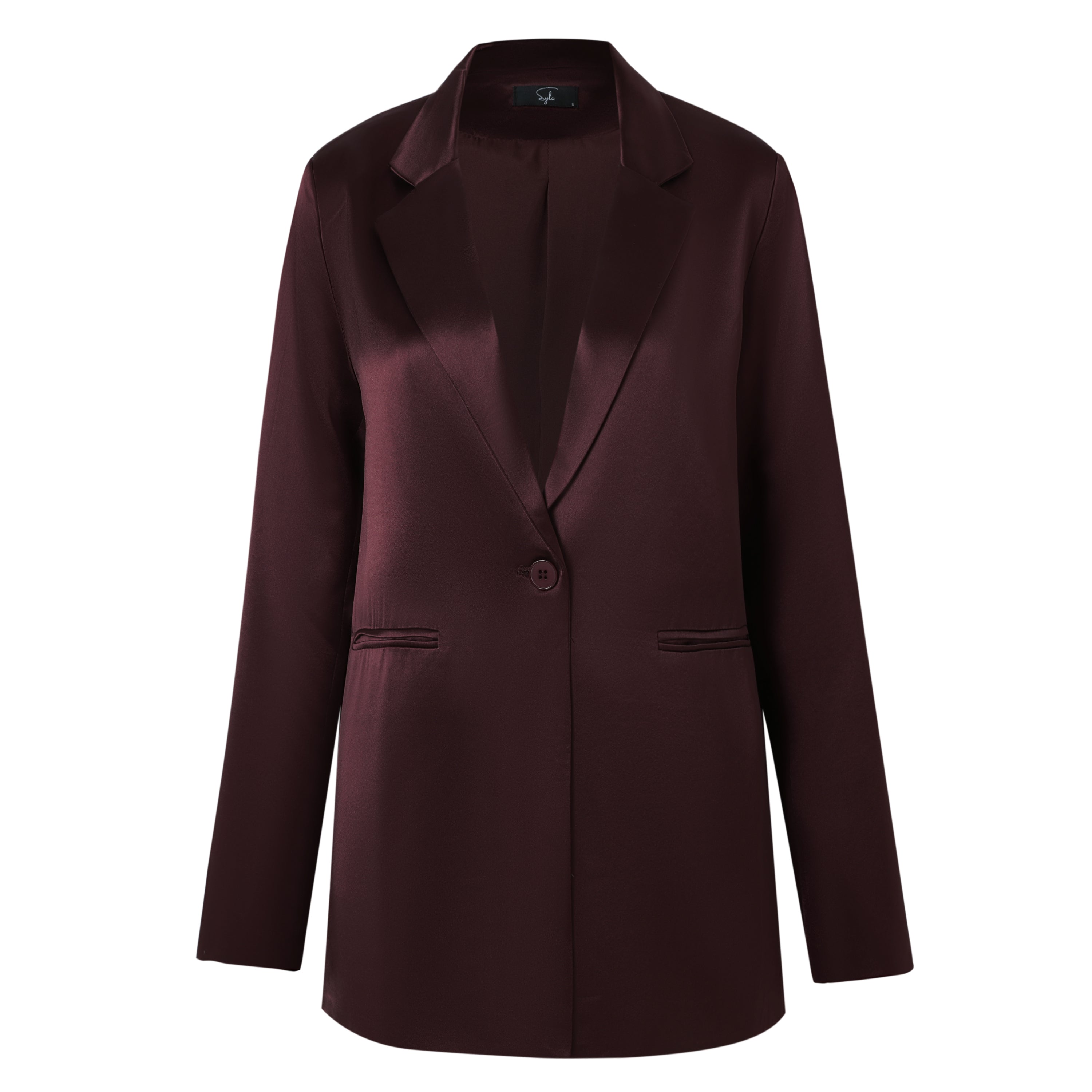 Sylc Designs Womens Merlot Satin Blazer