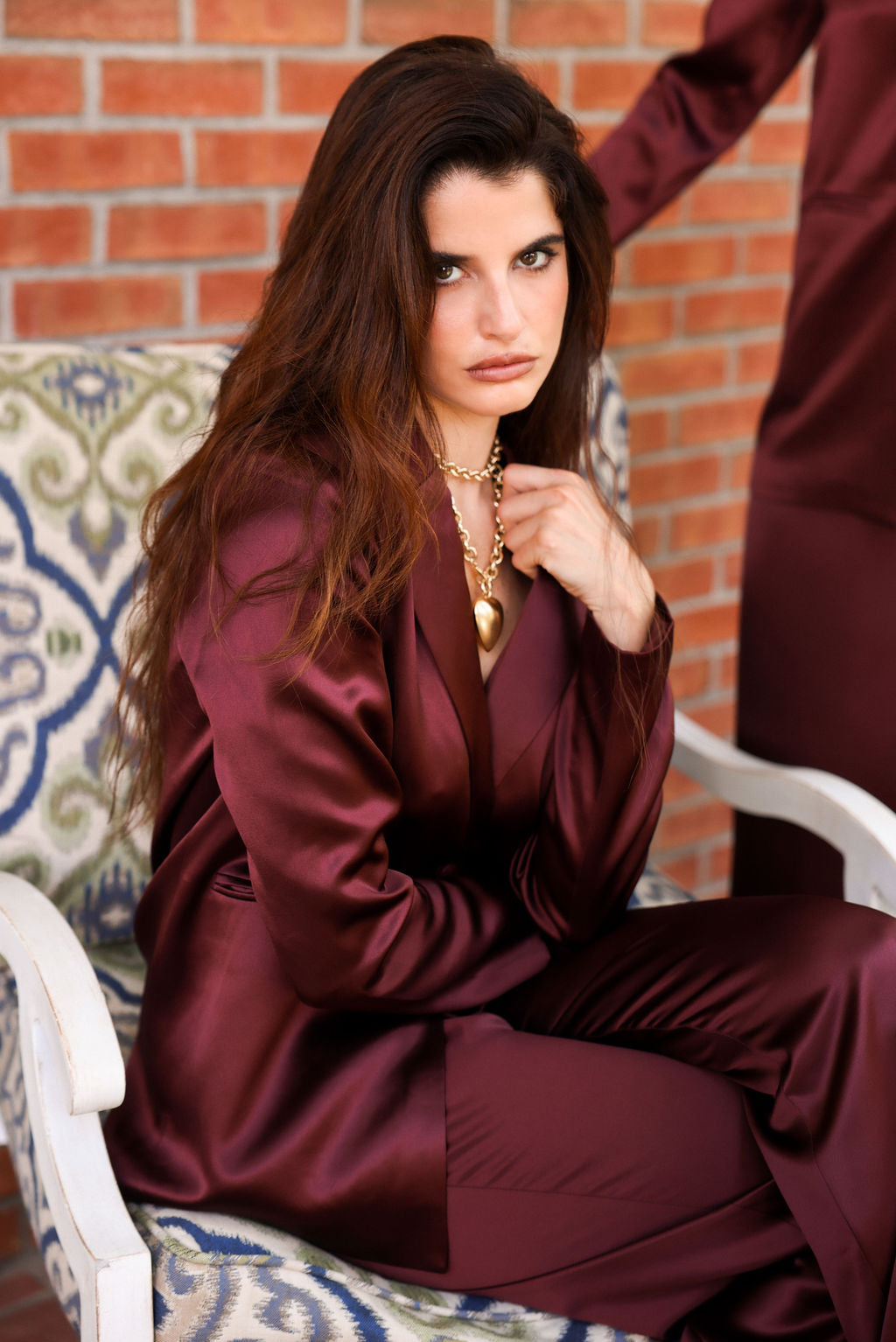 Sylc Designs Womens Merlot Satin Blazer