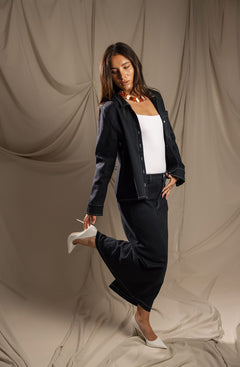 Sylc Designs Womens Navy Denim Elastic Maxi Skirt
