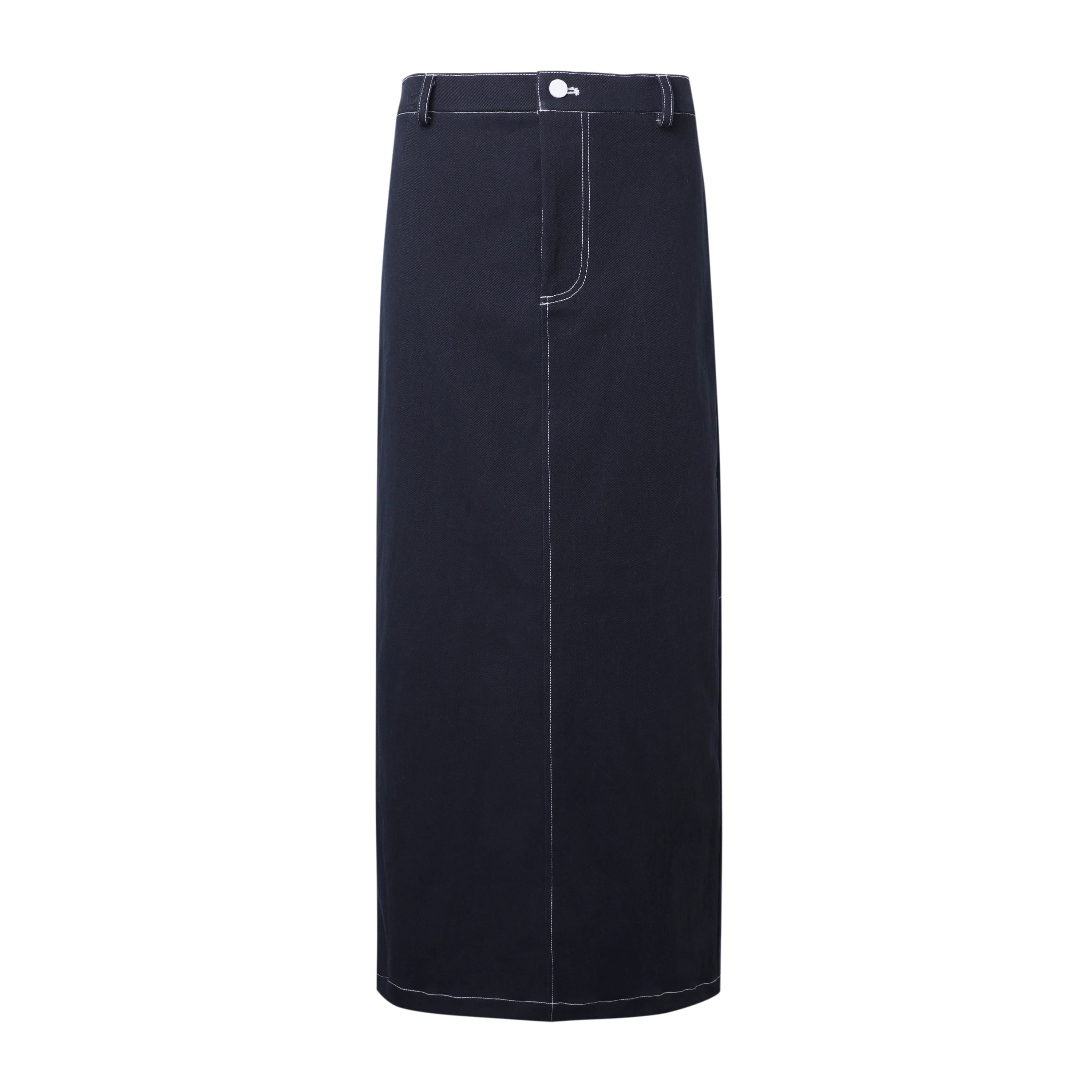 Sylc Designs Womens Navy Denim Elastic Maxi Skirt