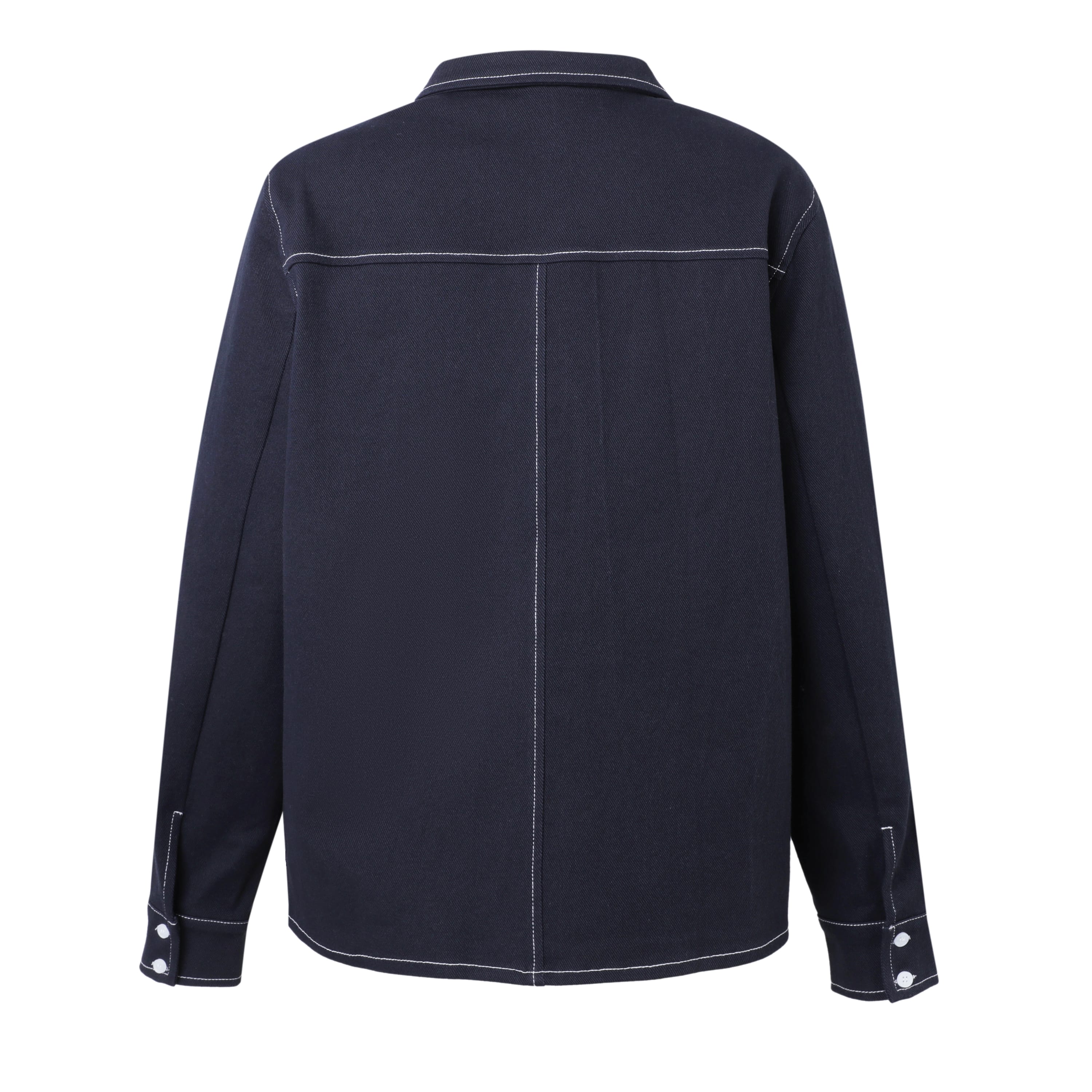 SYLC Designs Womens Navy Denim Long Sleeve Button Down