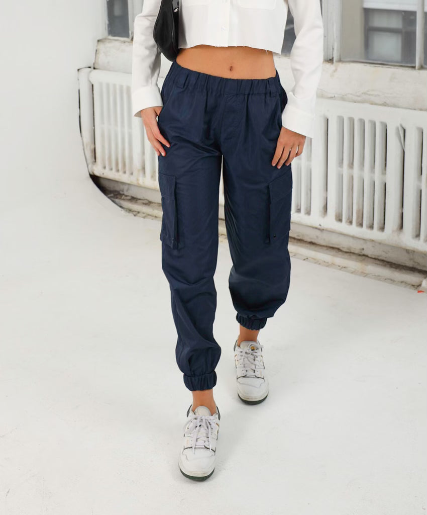 Sylc Designs Womens Navy Nylon Cargo Pants