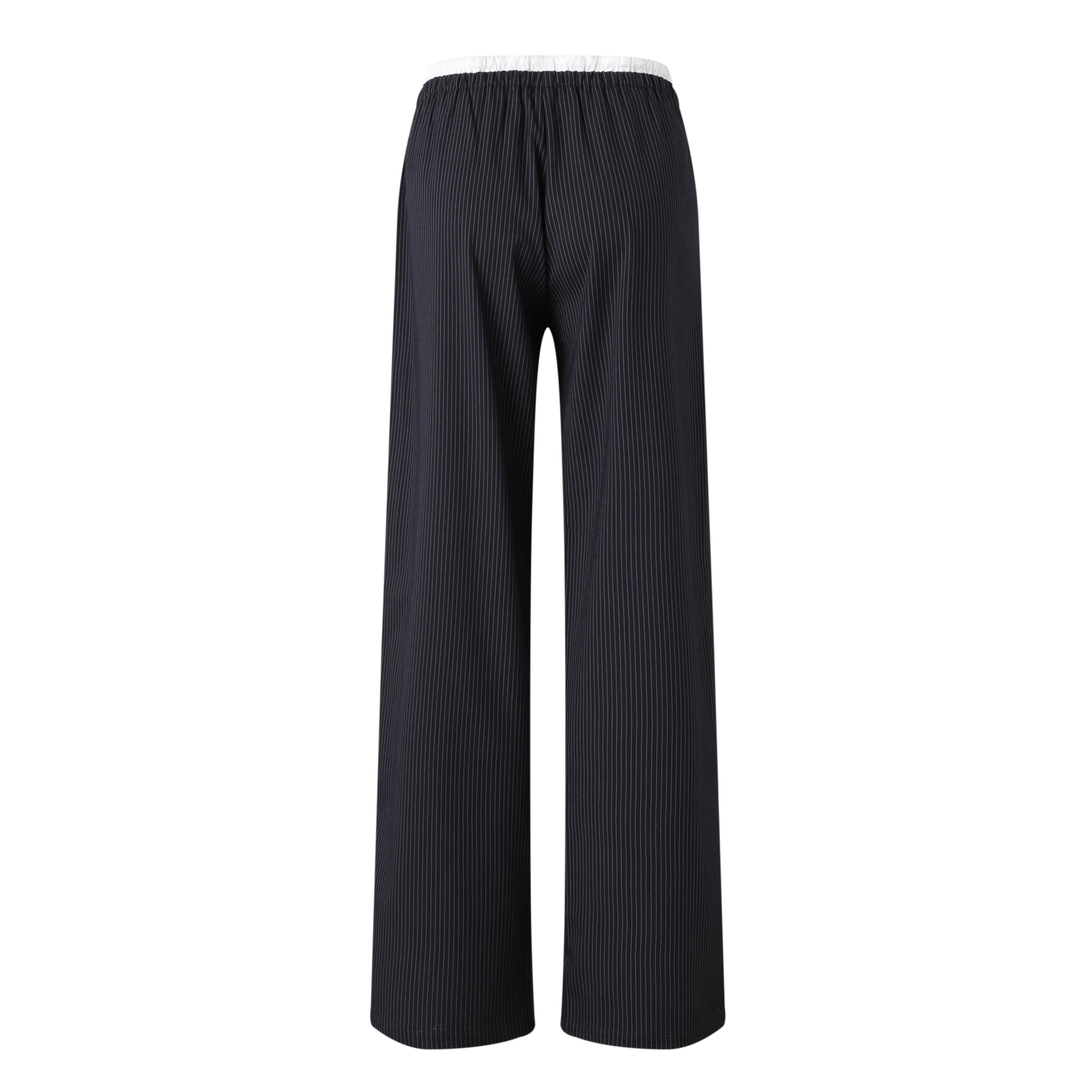 Sylc Designs Womens Navy Pinstripe Double Waistband Everyday Pant