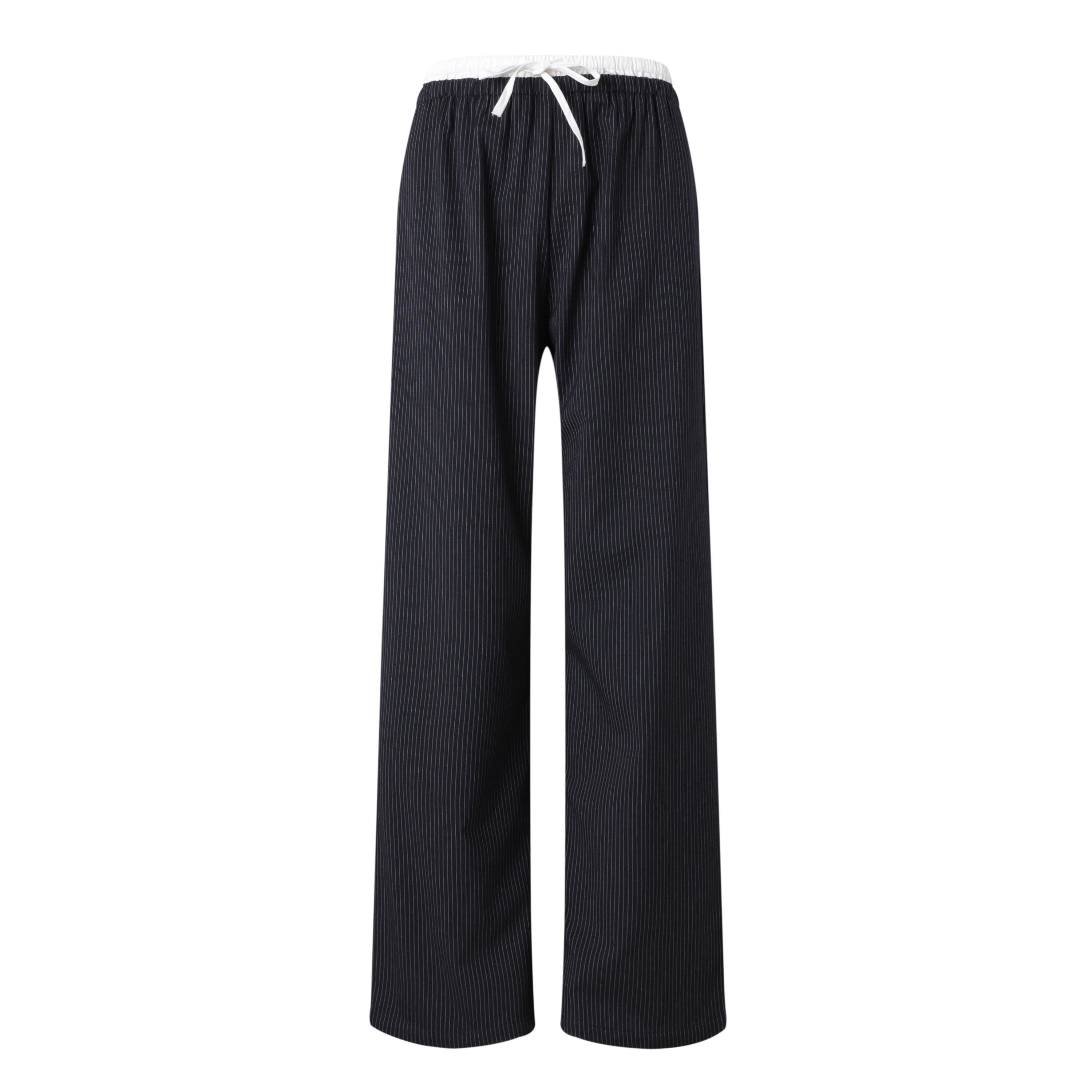 Sylc Designs Womens Navy Pinstripe Double Waistband Everyday Pant