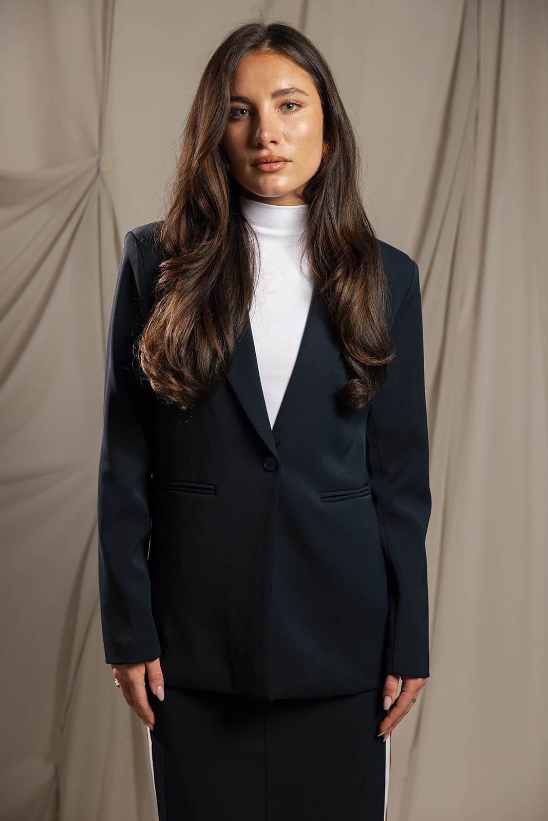 SYLC Designs Womens Navy Suiting Blazer