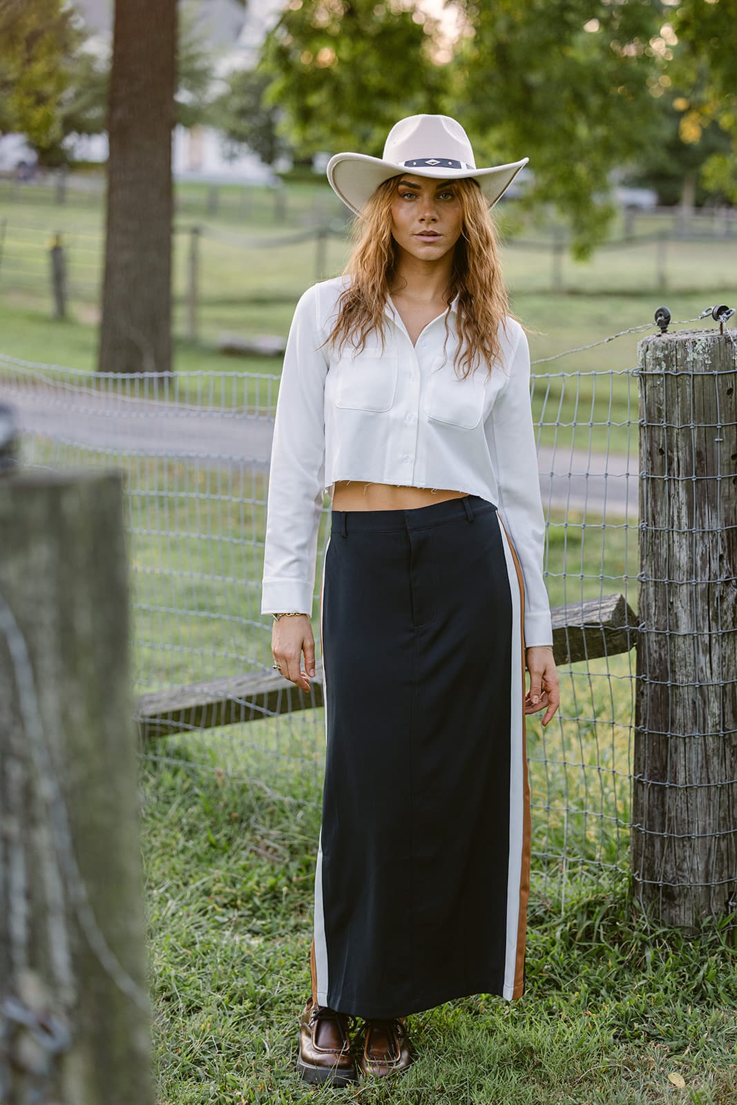 SYLC Designs Womens Navy Suiting Stripe Maxi Skirt