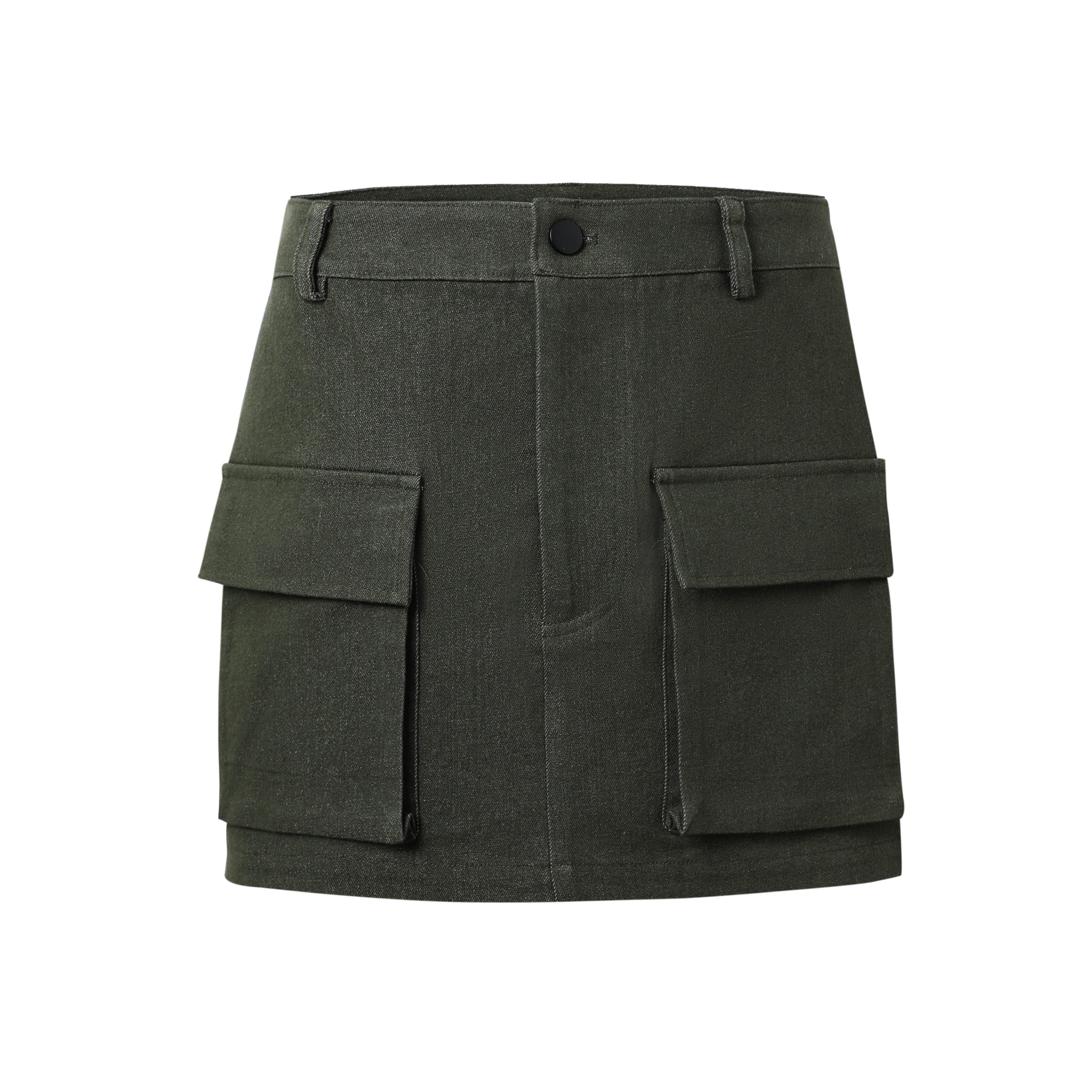 Sylc Designs Womens Olive Green Denim Cargo Mini Skirt