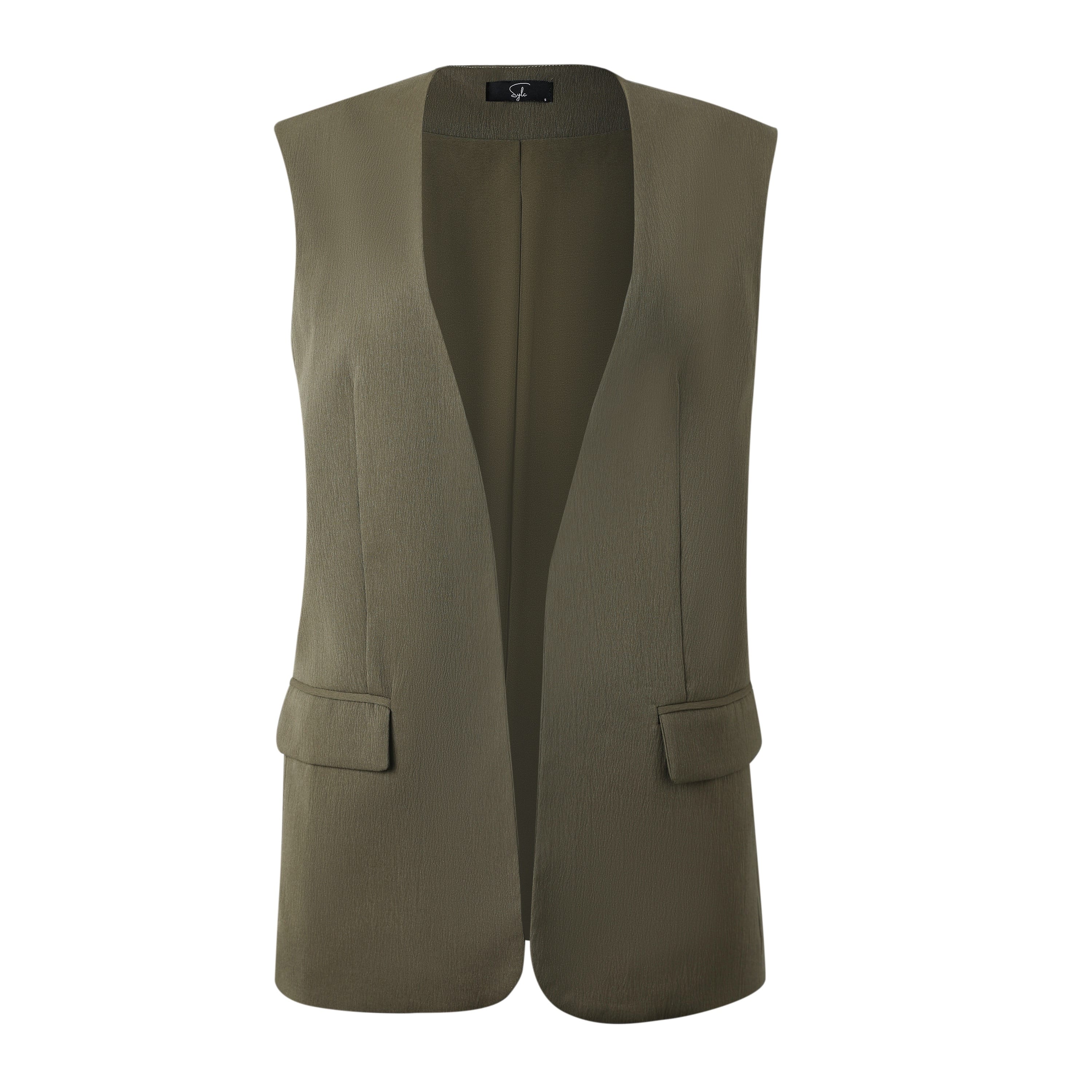 SYLC Designs Womens Olive Green Long Textured Vest