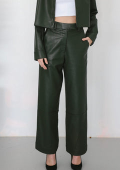 Sylc Designs Womens Olive Green Vegan Leather Pants