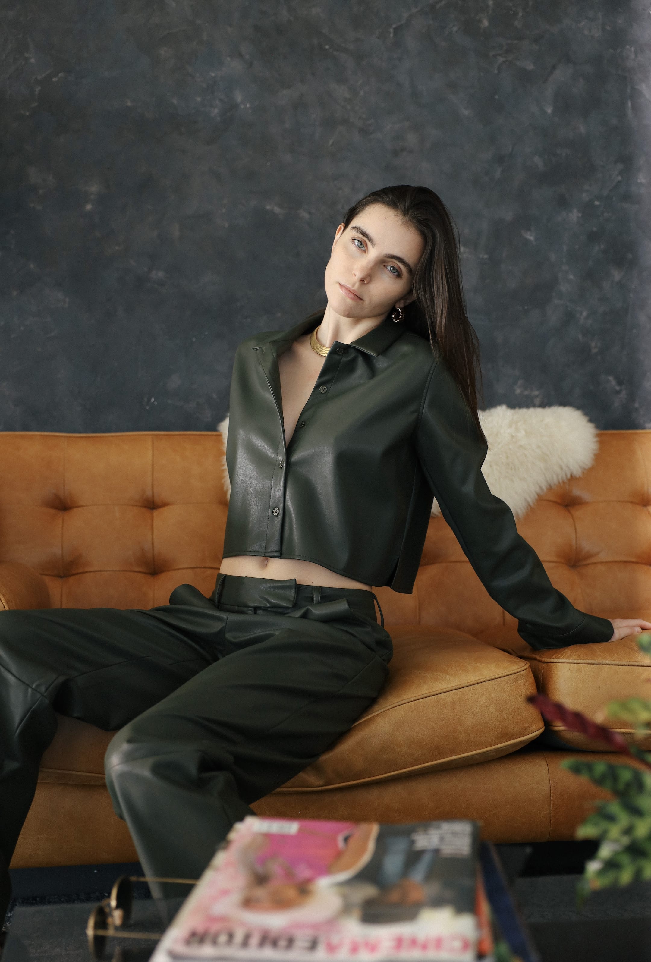 Sylc Designs Womens Olive Green Vegan Leather Pants