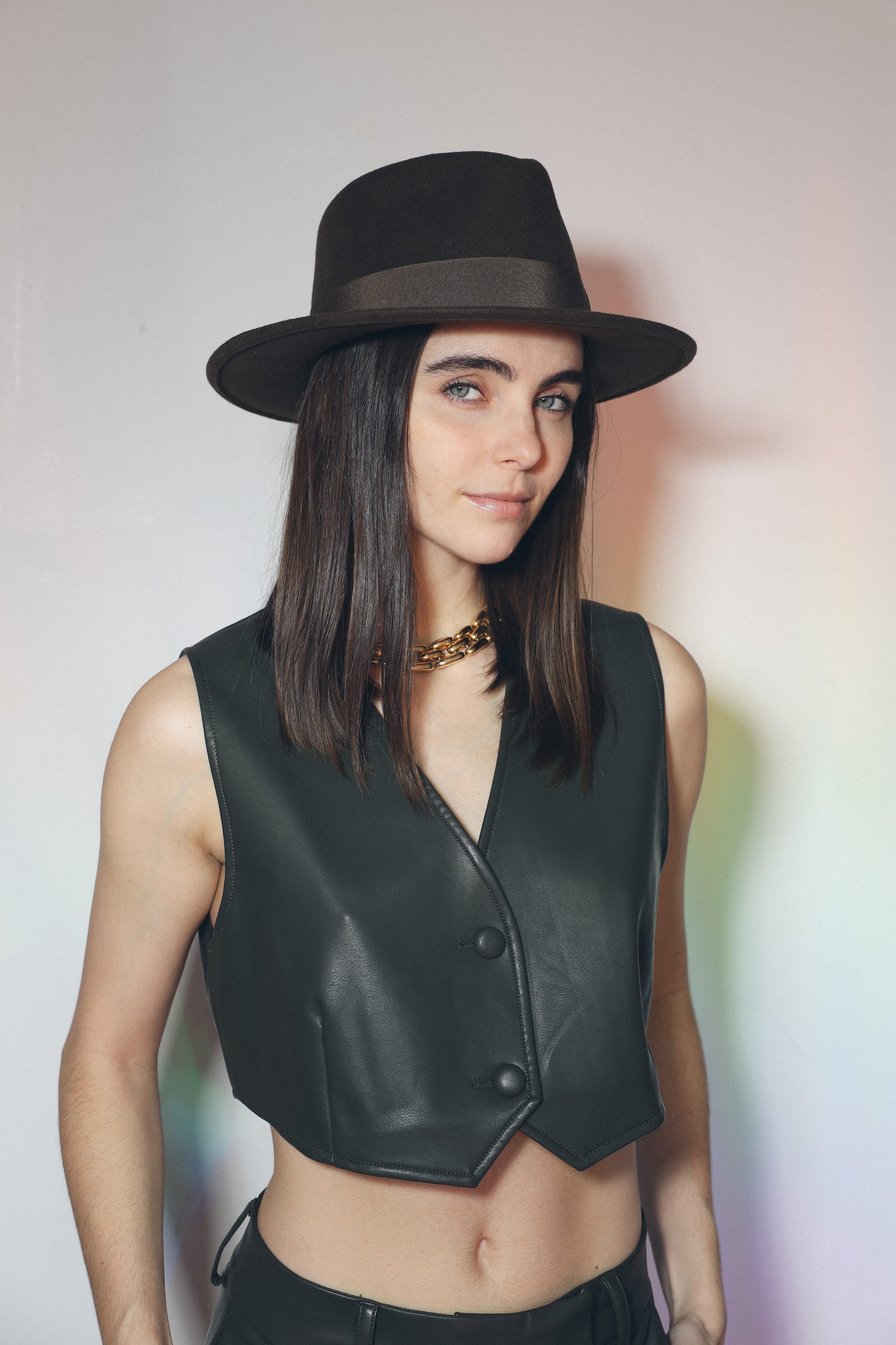 SYLC Designs Womens Olive Green Vegan Leather Vest
