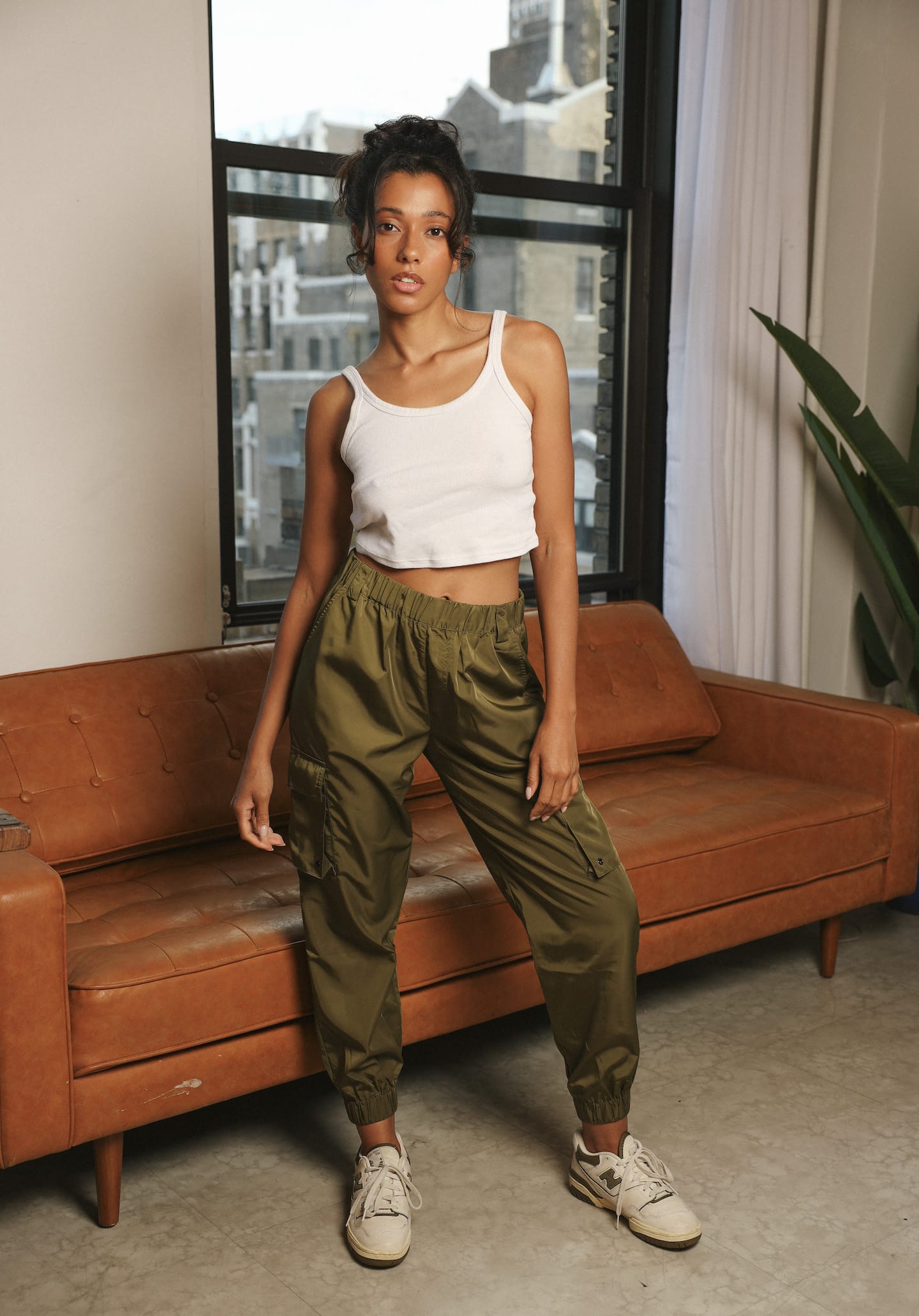 Sylc Designs Womens Olive Nylon Cargo Pants