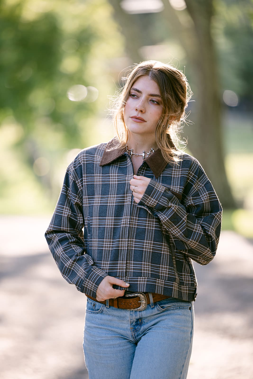 SYLC Designs Womens Plaid Cropped Jacket