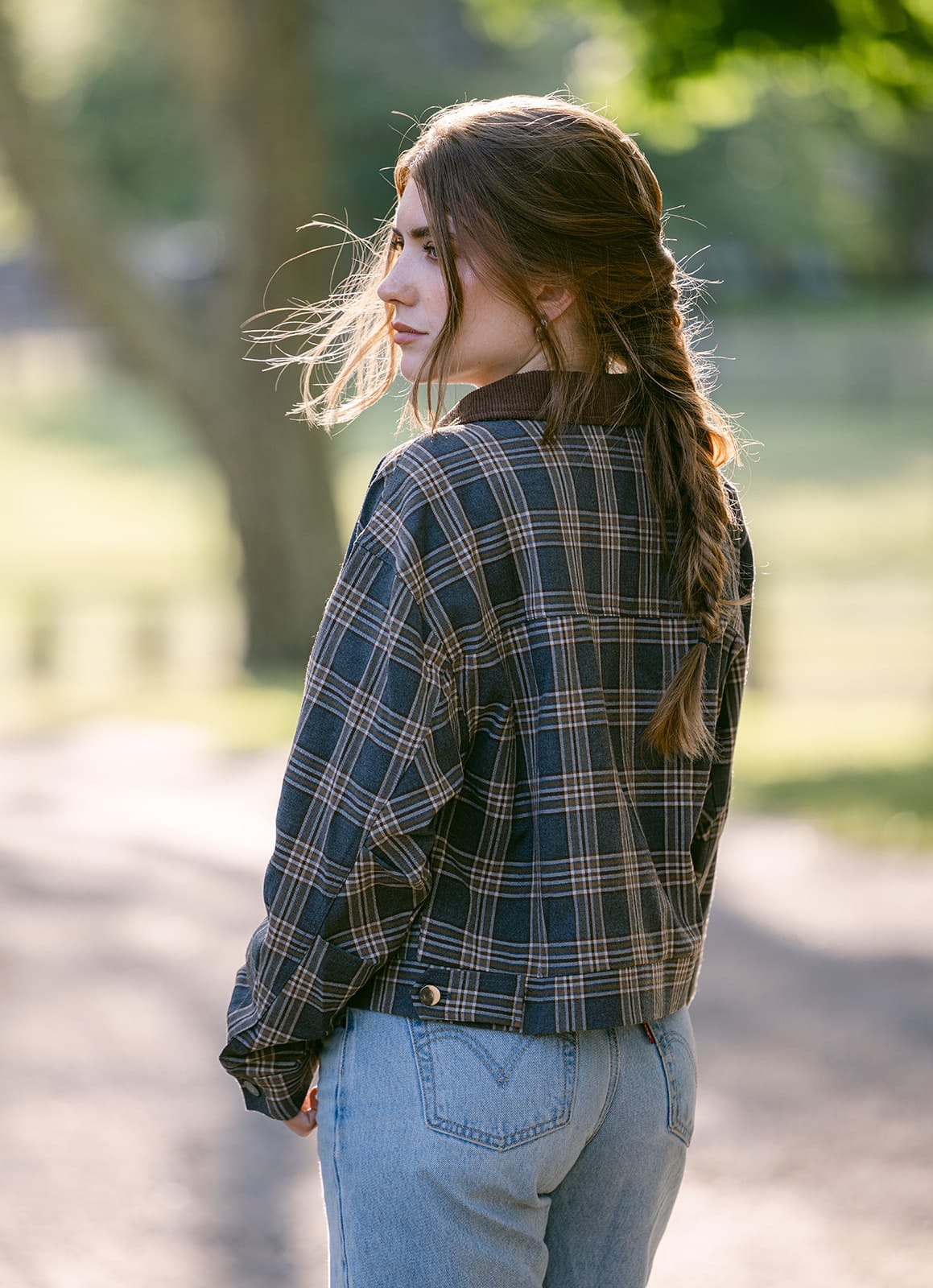 SYLC Designs Womens Plaid Cropped Jacket