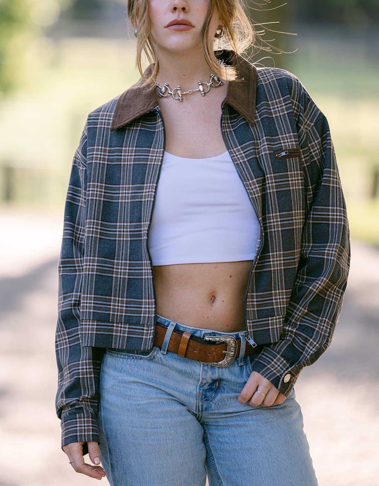 SYLC Designs Womens Plaid Cropped Jacket