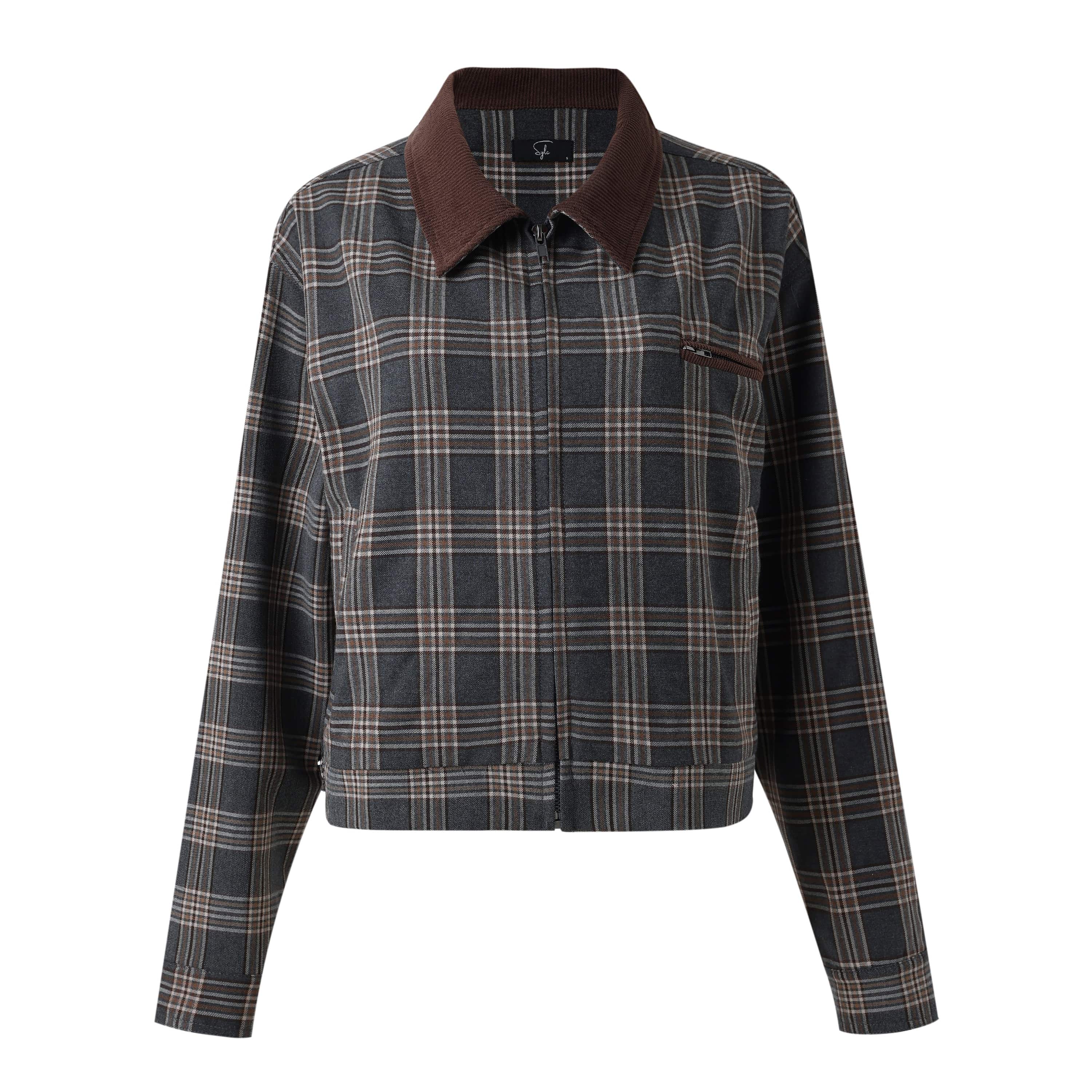 SYLC Designs Womens Plaid Cropped Jacket