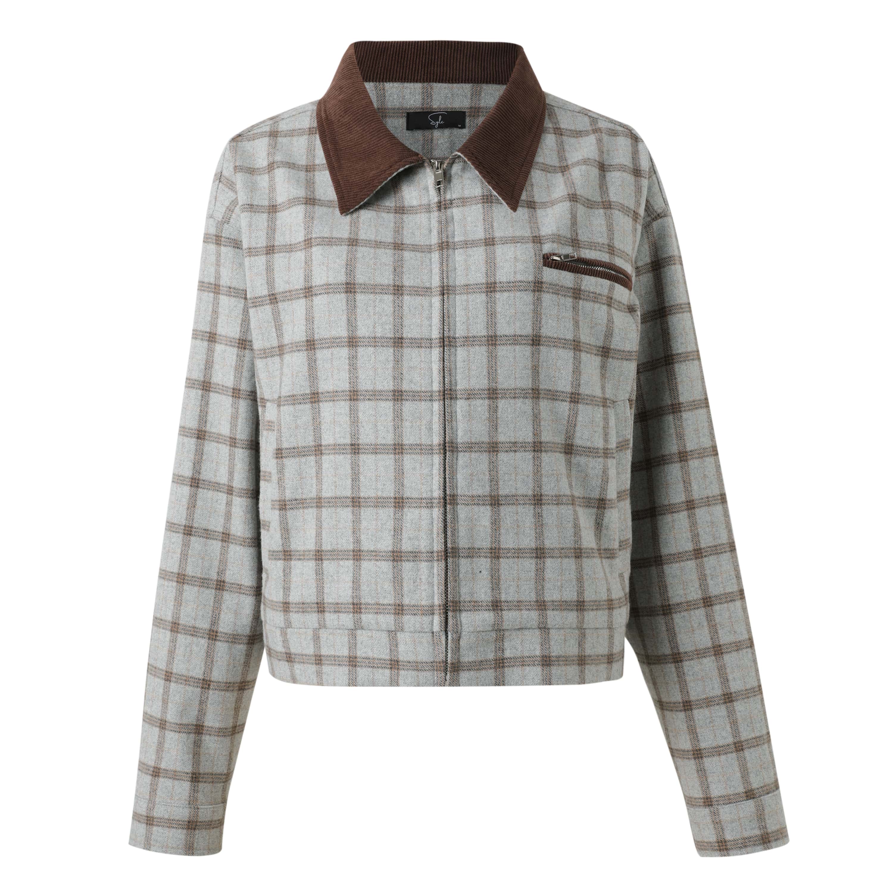 SYLC Designs Womens Plaid Wool Cropped Jacket