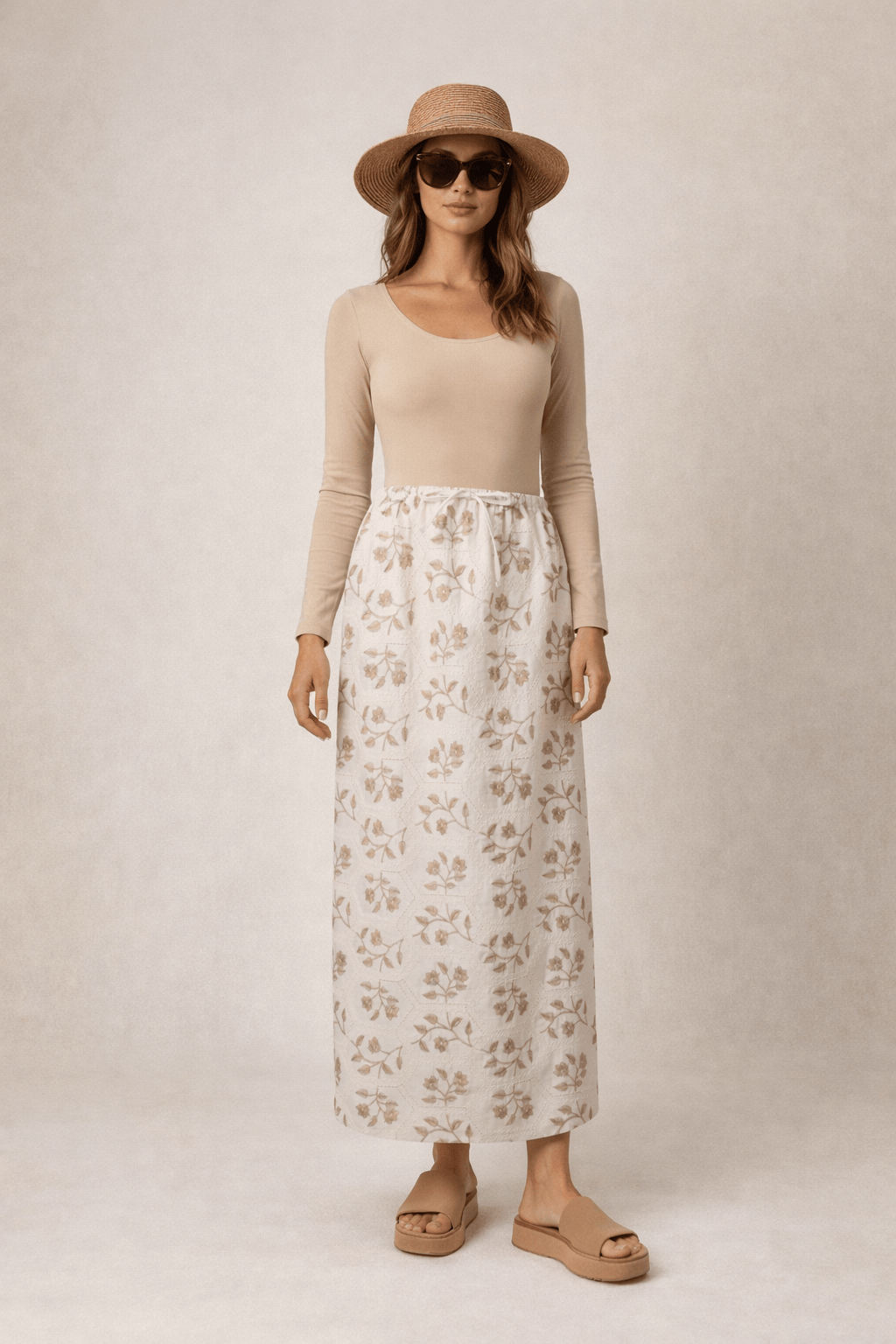 Sylc Designs Womens Printed Linen Elastic Beach Maxi Skirt