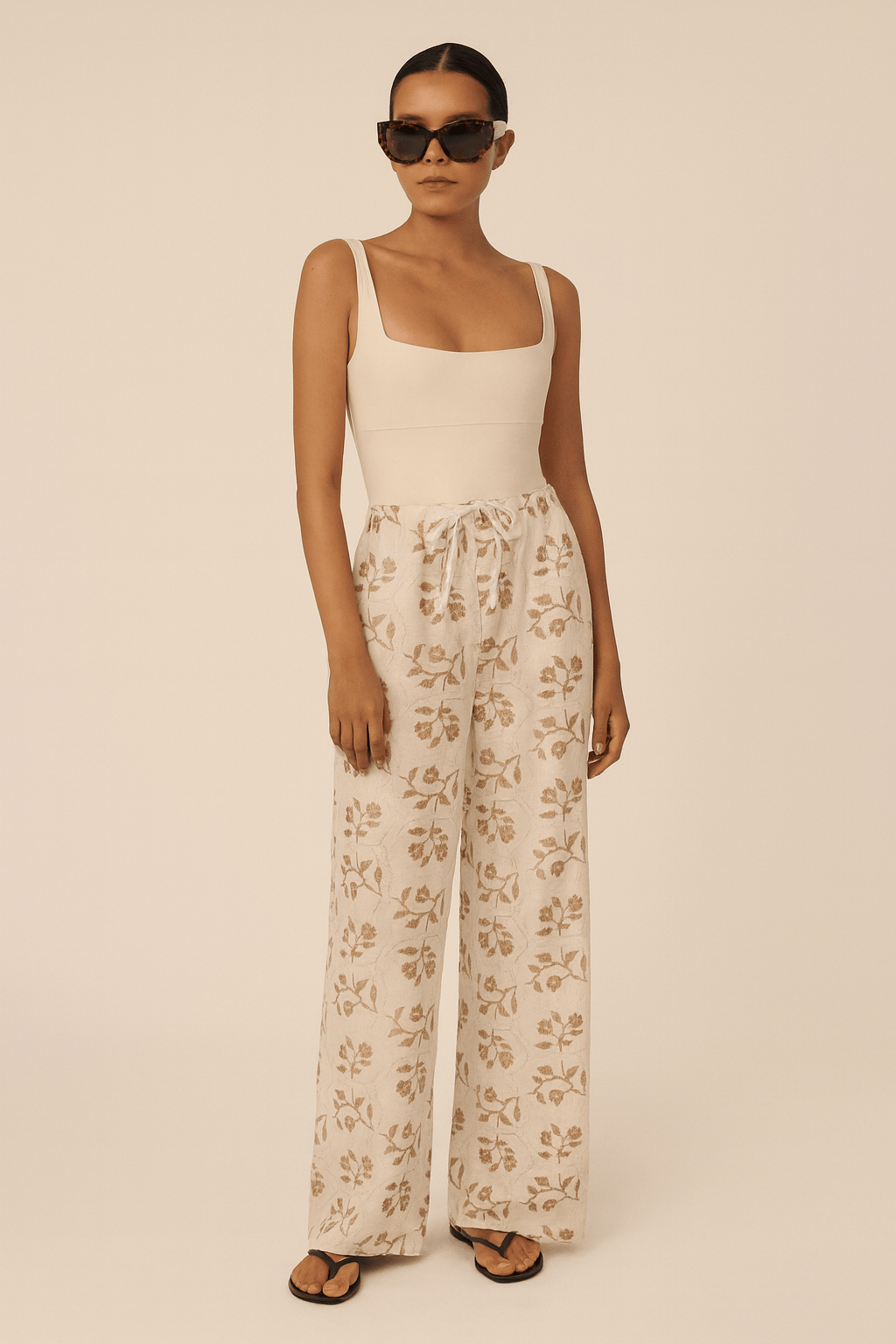 Sylc Designs Womens Printed Linen Elastic Beach Pants